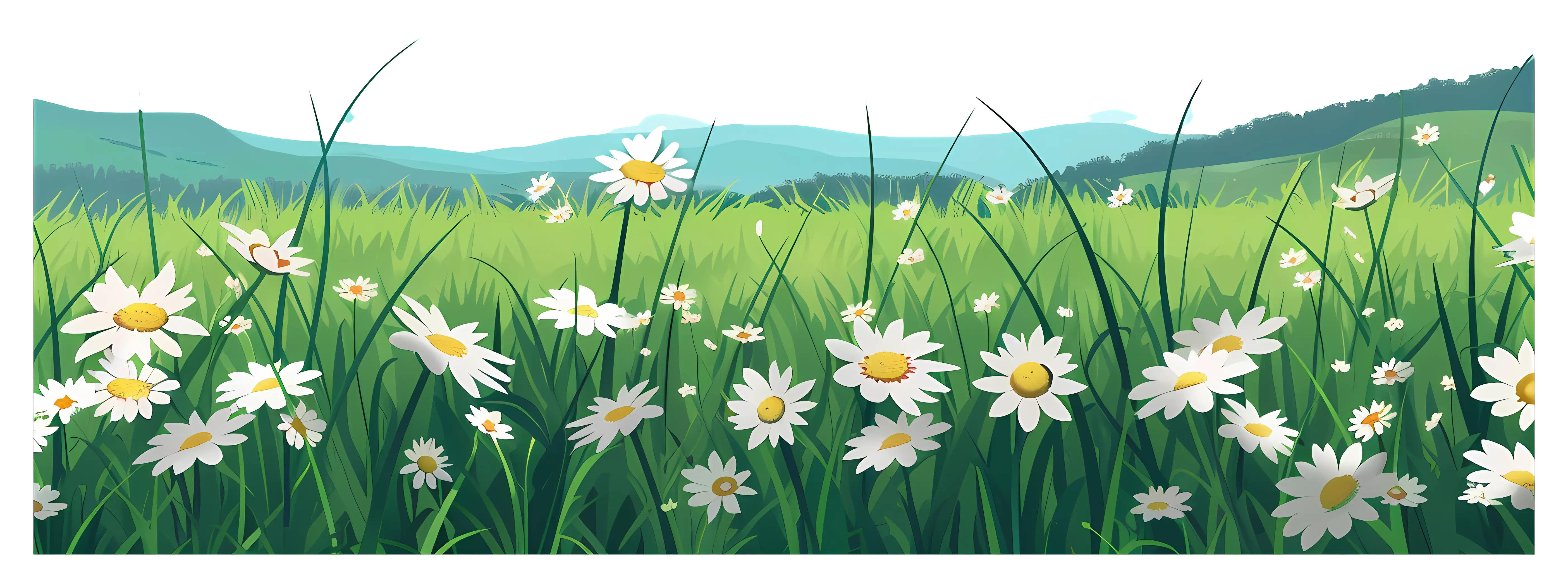 Daisy Field and Green Grass Landscape