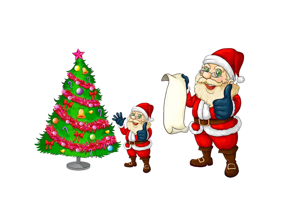 Santa Claus with Christmas Tree and List