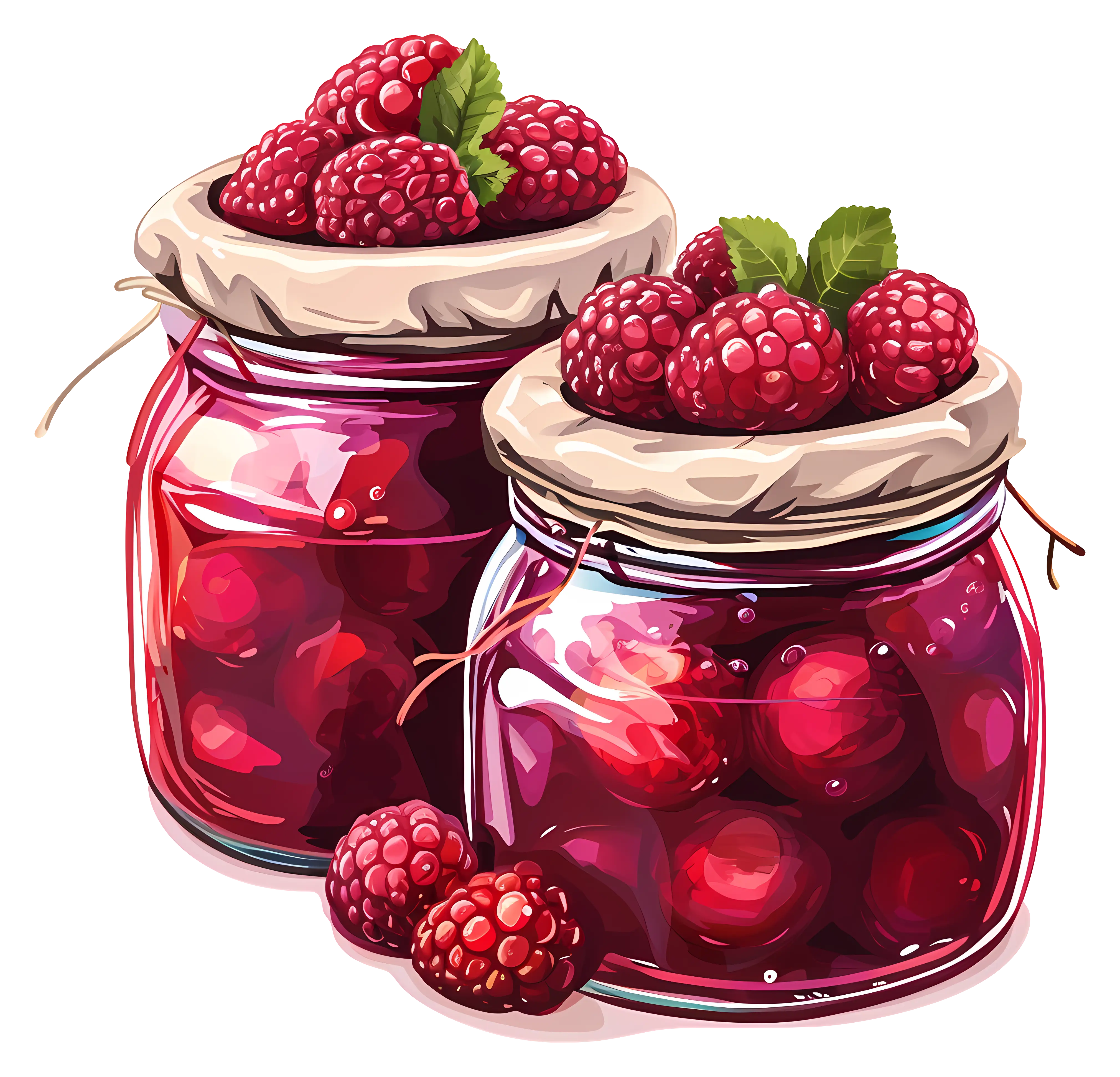 Two jars of raspberry jam with fresh berries