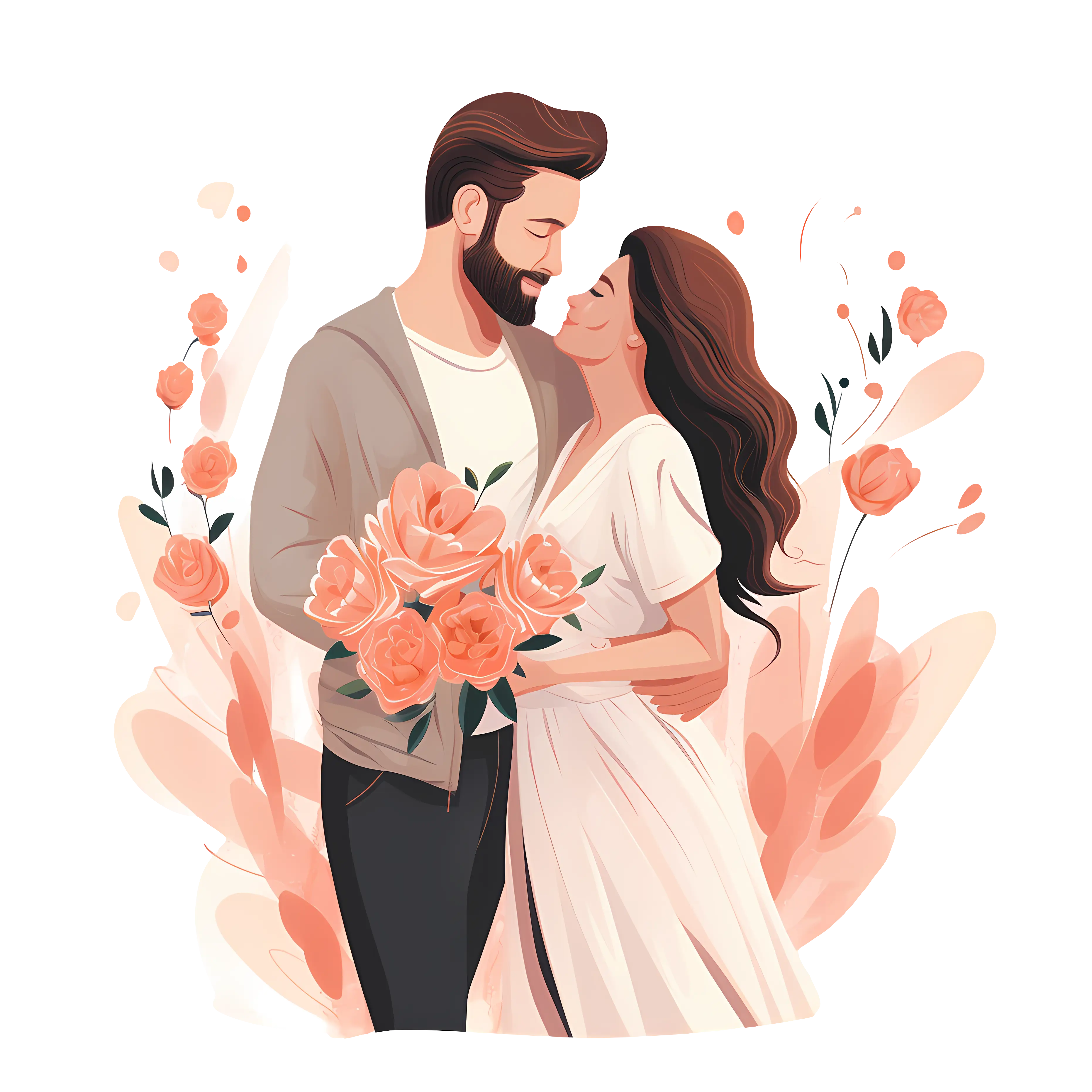 Loving Couple Illustration with Flowers