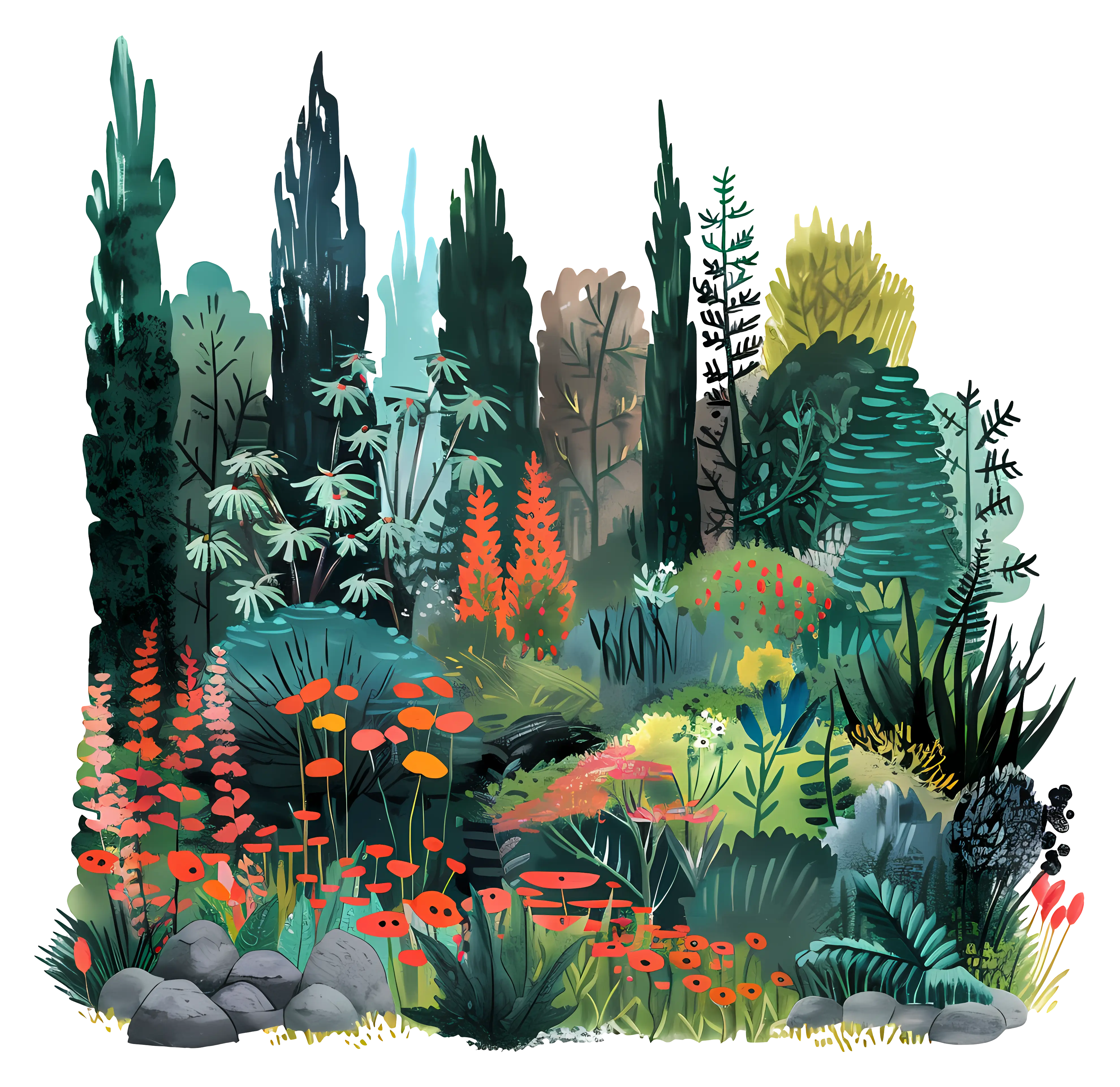 Animated Forest Illustration with Plants