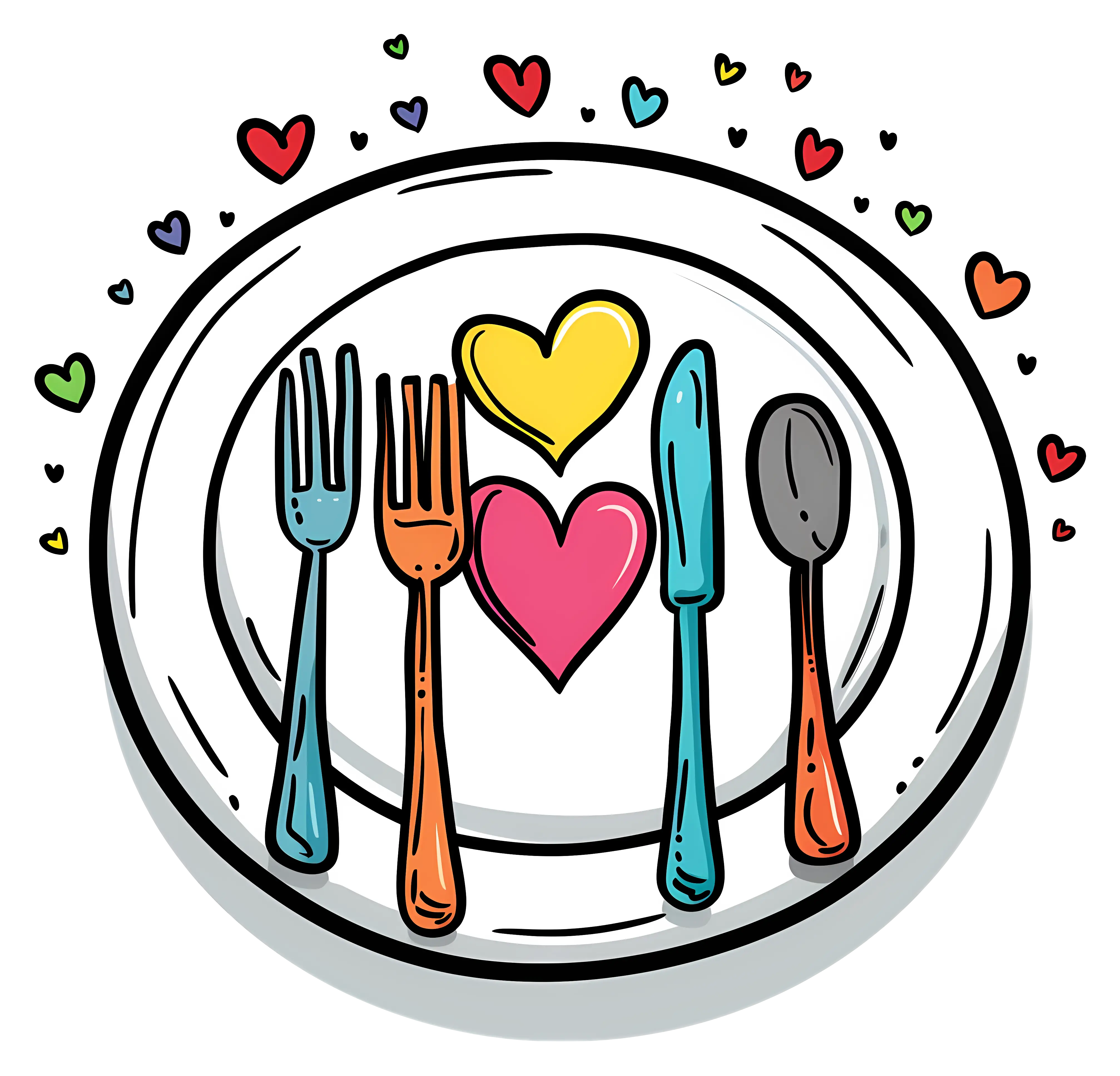 Romantic Plate with Cutlery and Hearts