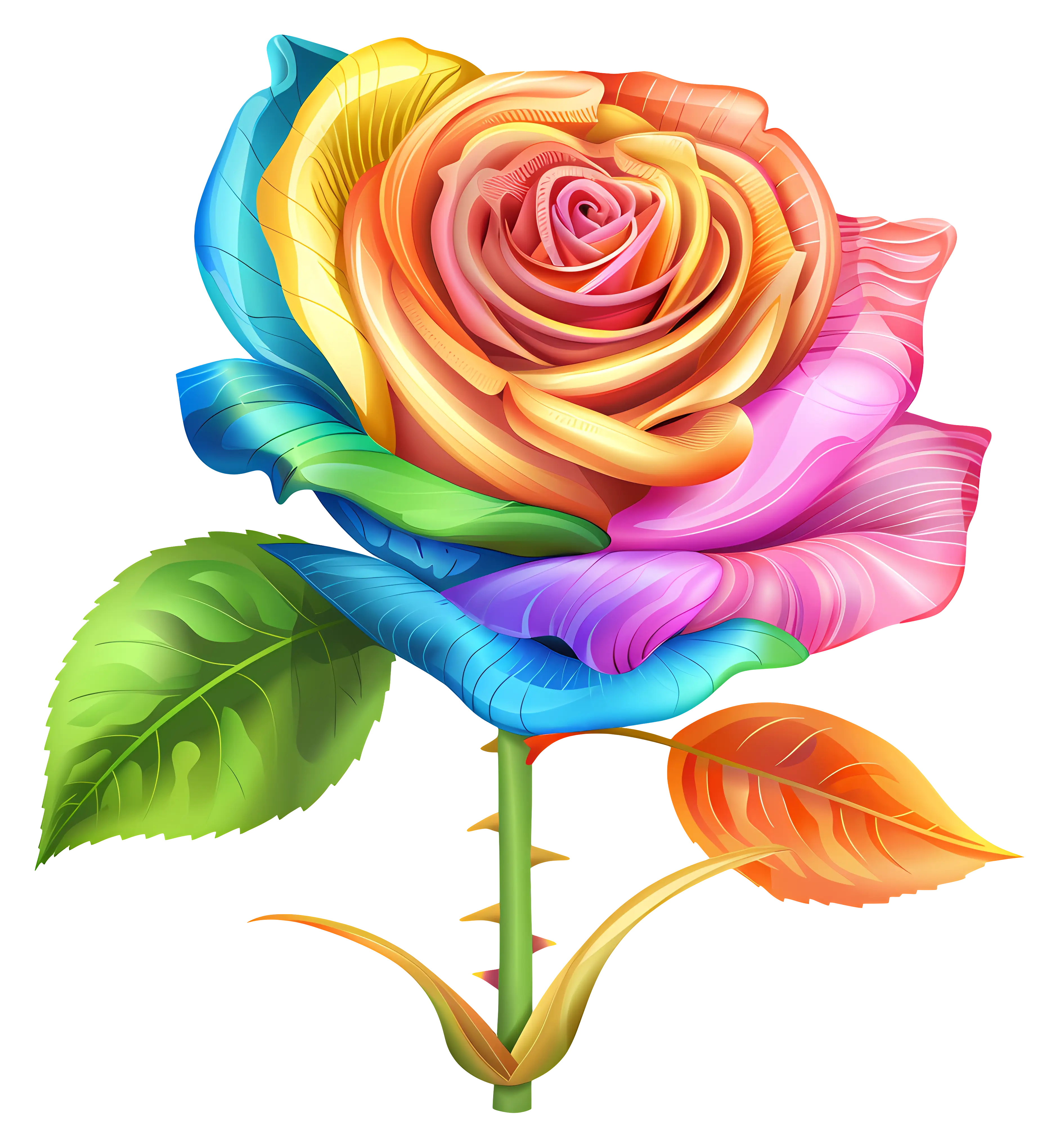 Rainbow-Colored Rose Illustration