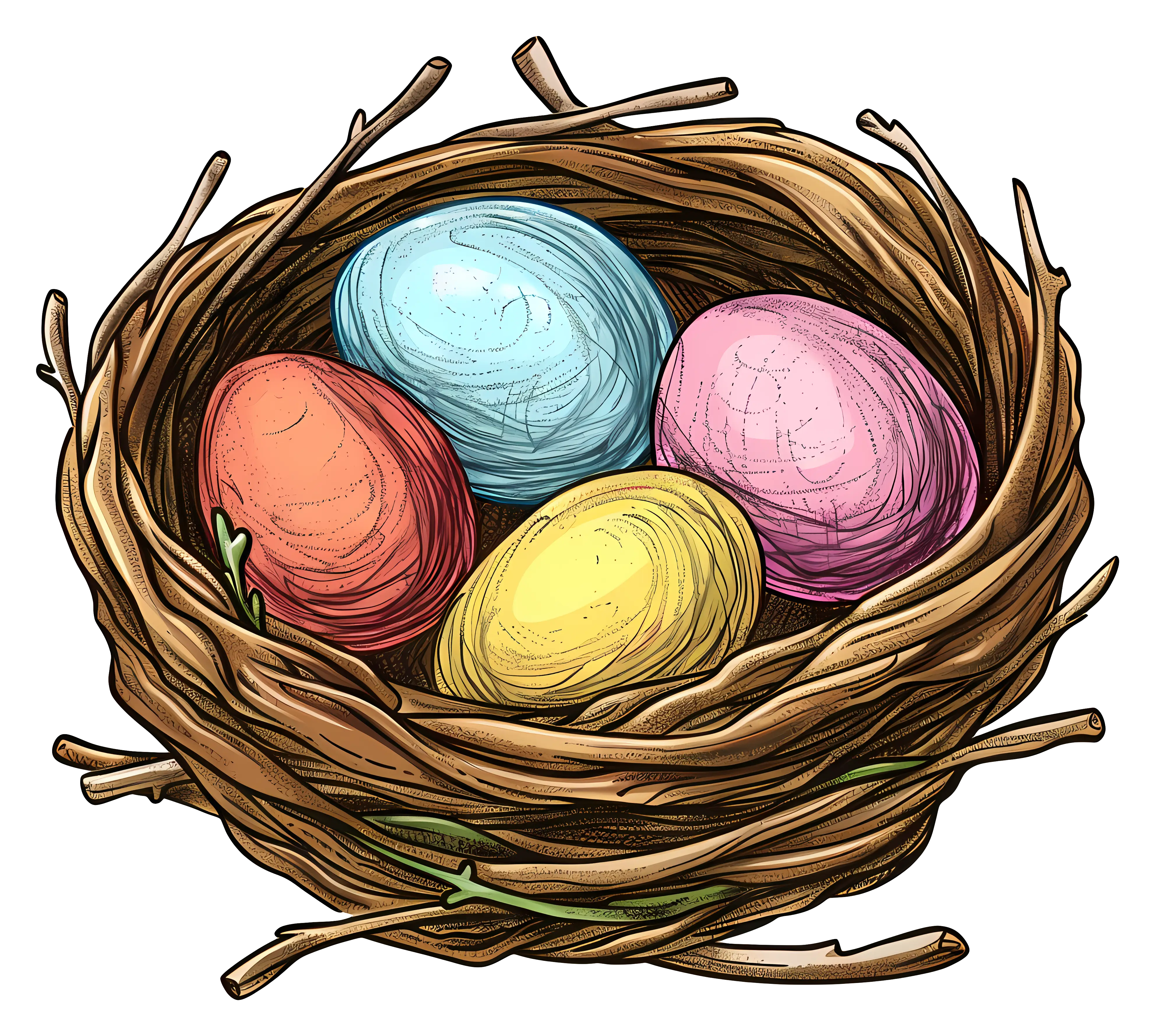 Bird&#039;s Nest with Colorful Eggs