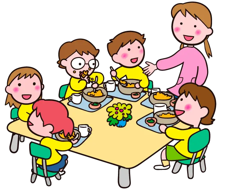 Illustration of Children Eating Together