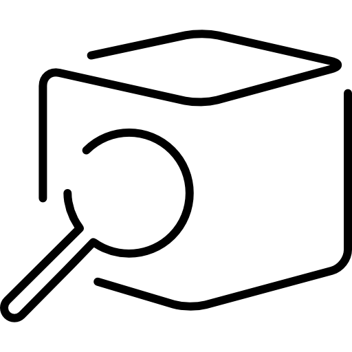 Minimalist Icon with Magnifying Glass and Cube