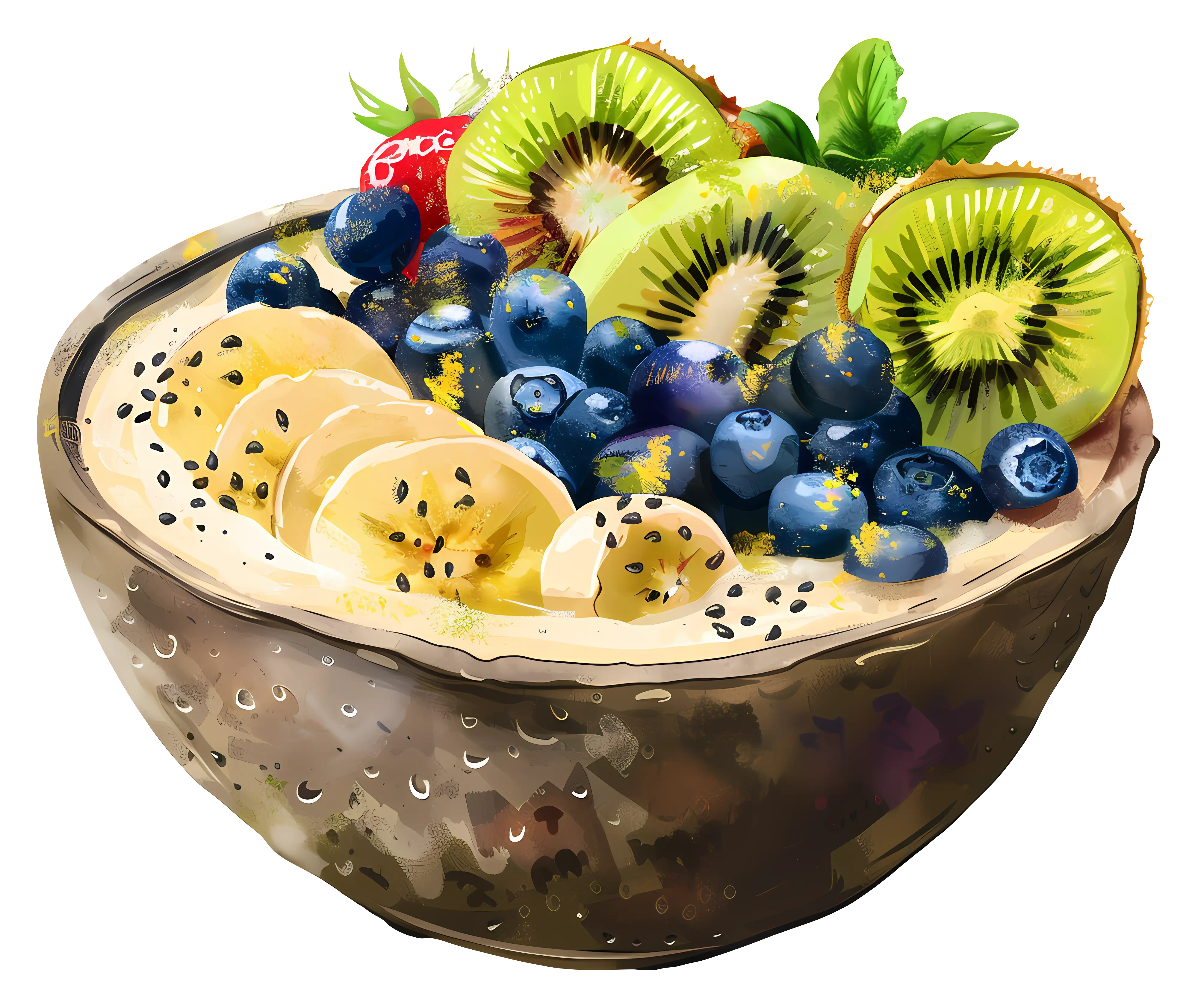 Mixed Fruit Bowl with Fresh Kiwi and Berries