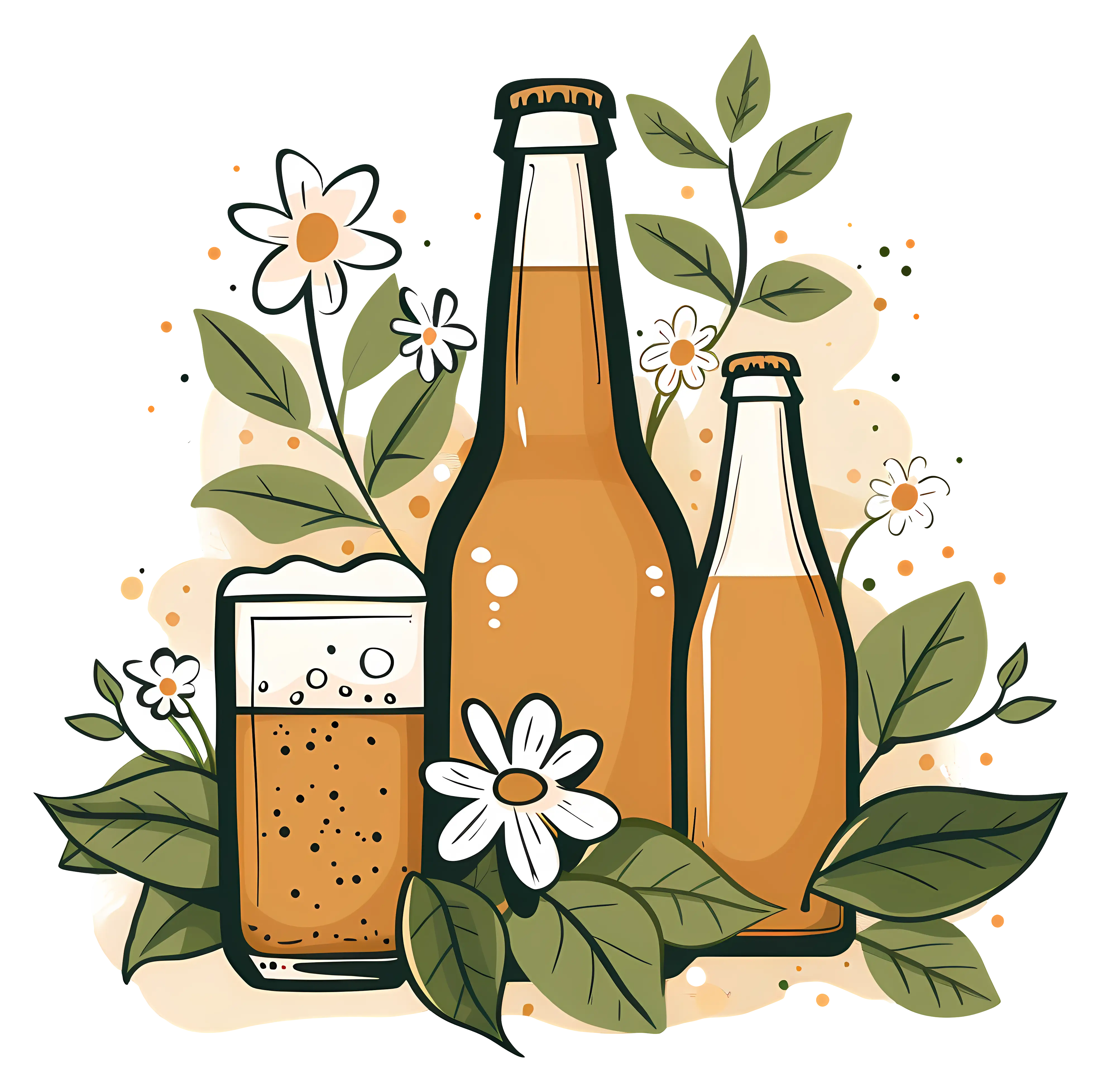 Beer Bottles and Glass with Flowers