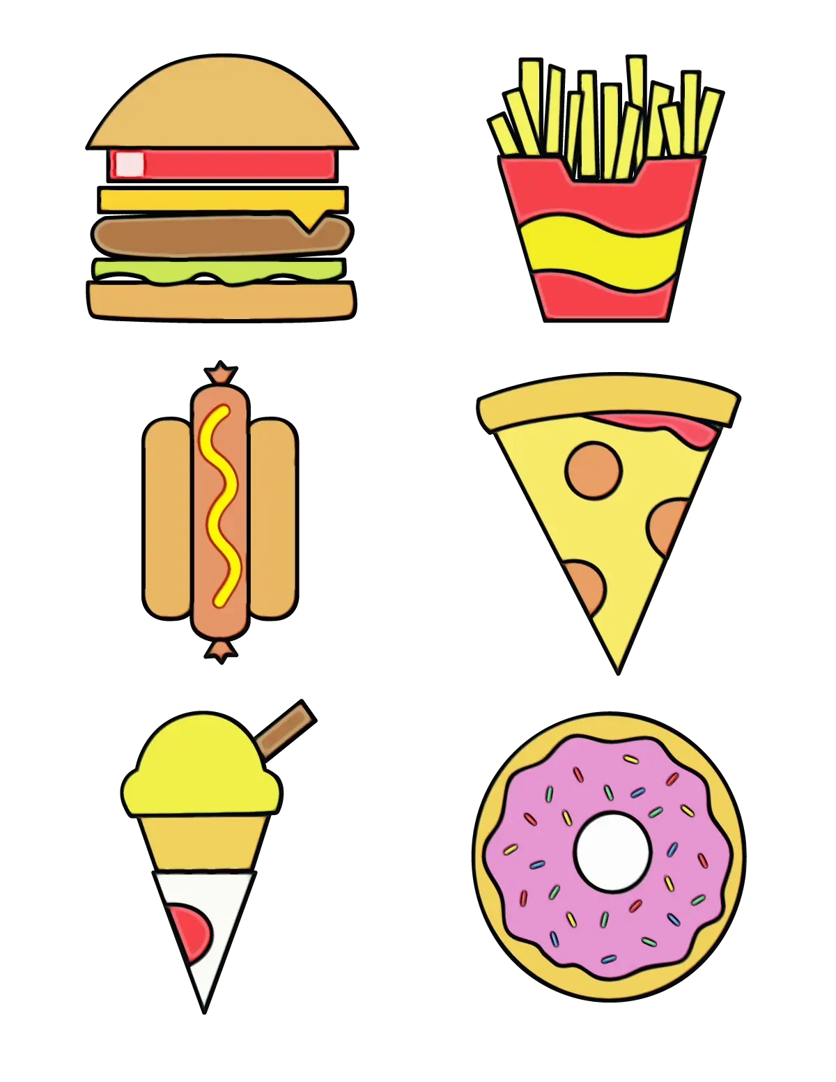 Collection of Fast Food Cartoon Icons