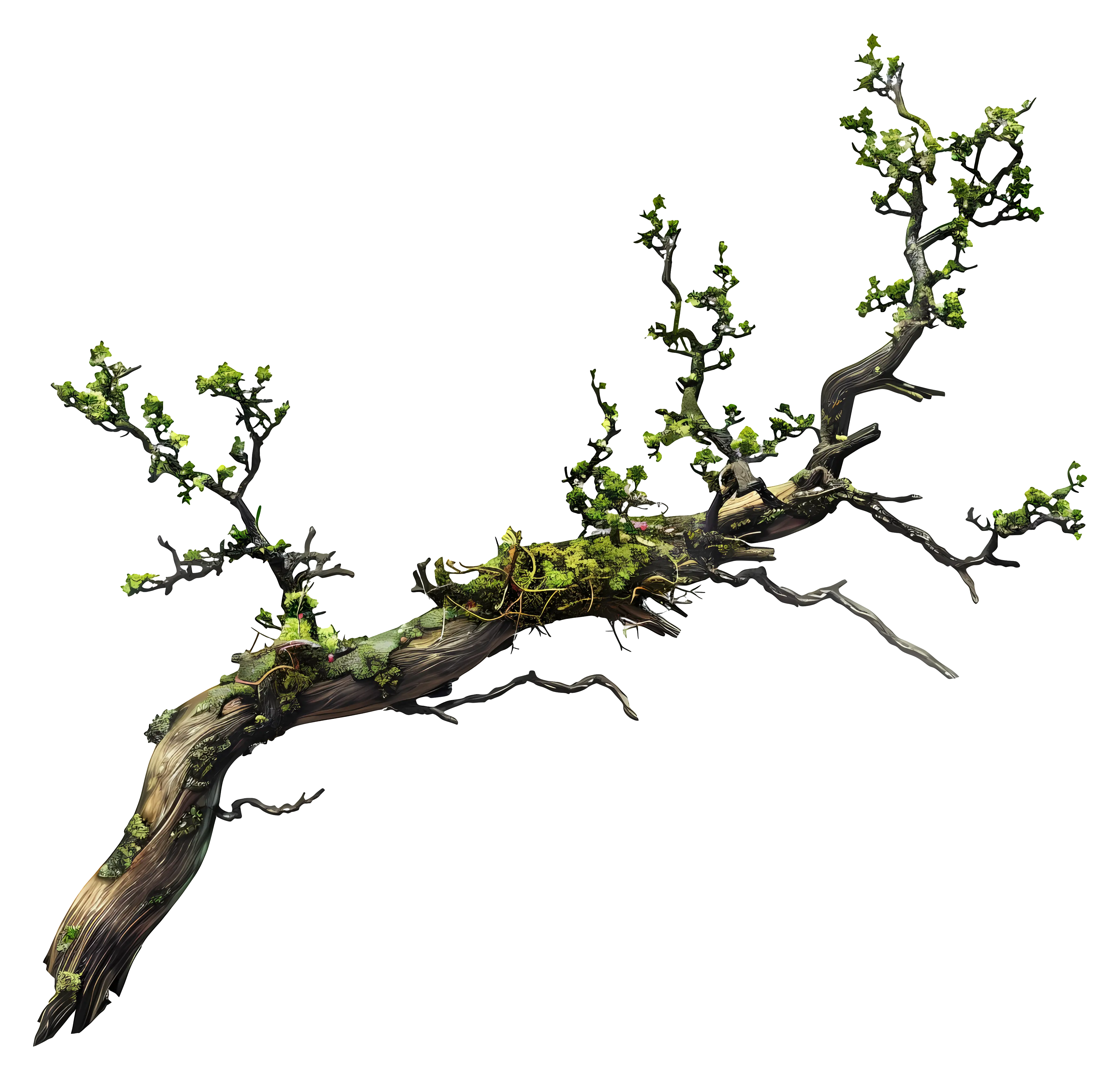 Mossy Tree Branch with Growing Sprouts