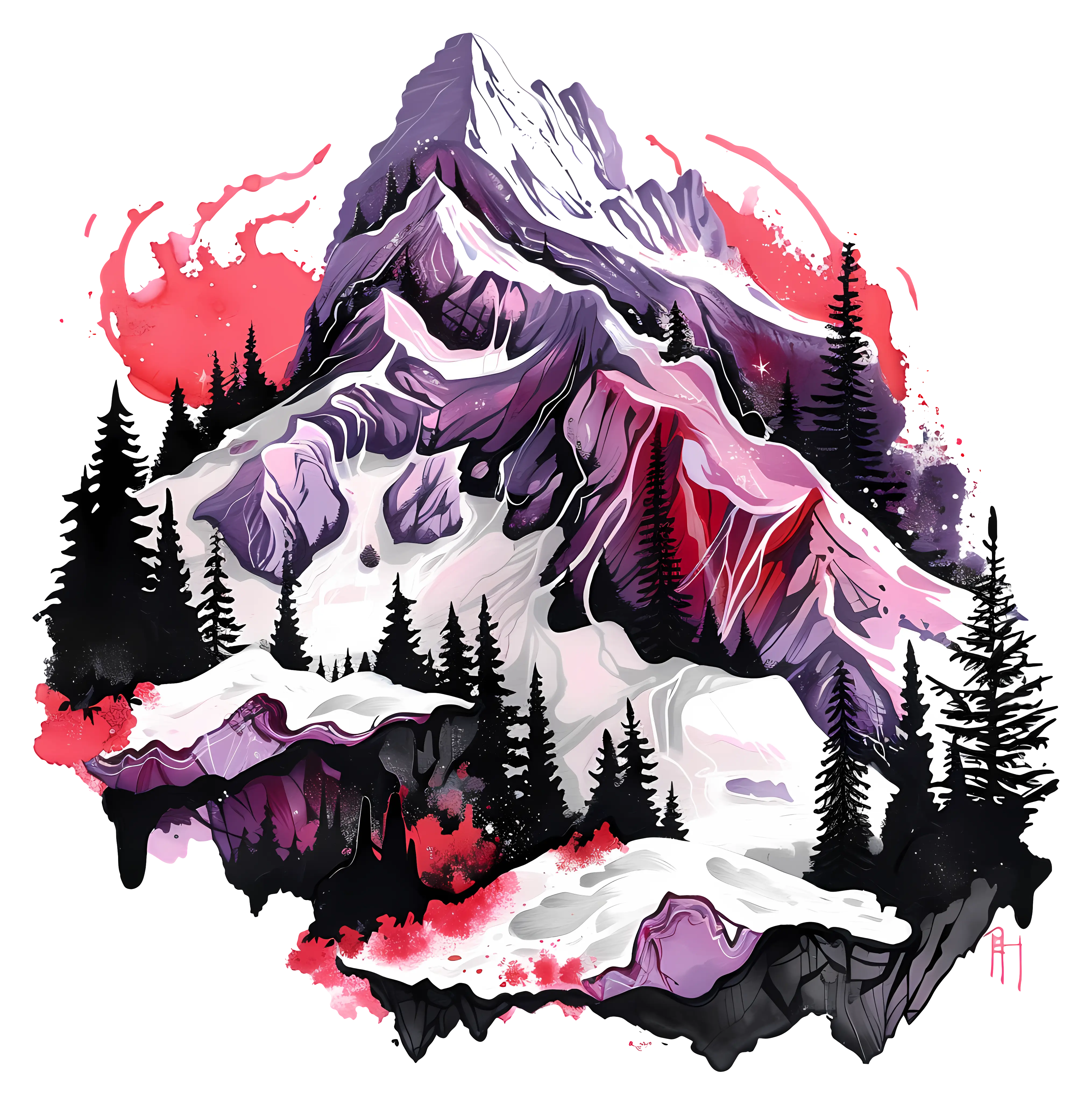 Artistic Mountain Landscape Illustration