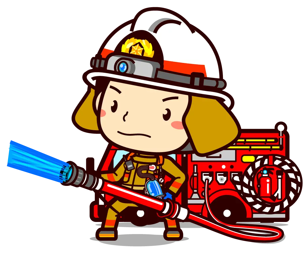 Brave Firefighter Cartoon with Equipment