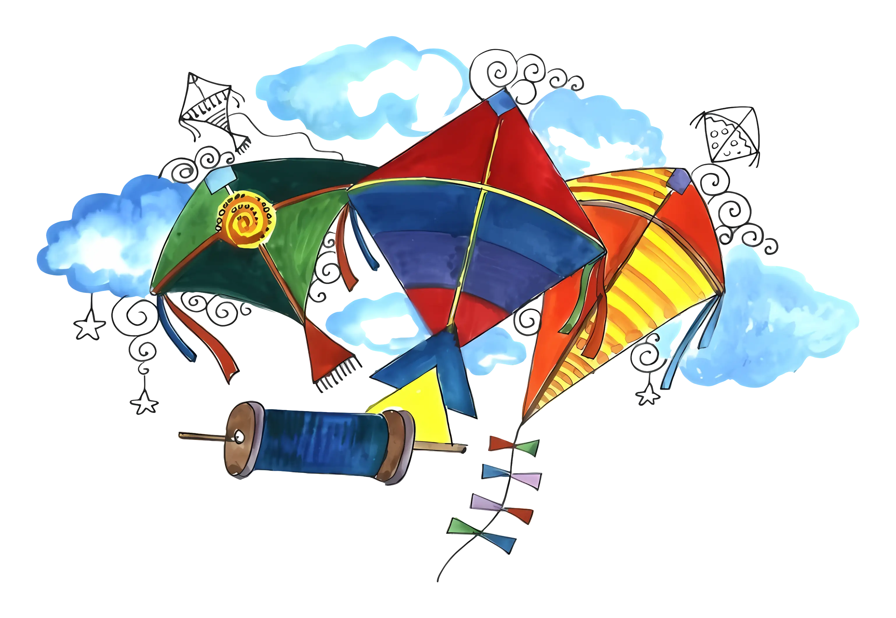 Colorful Kites on a Cloudy Sky
