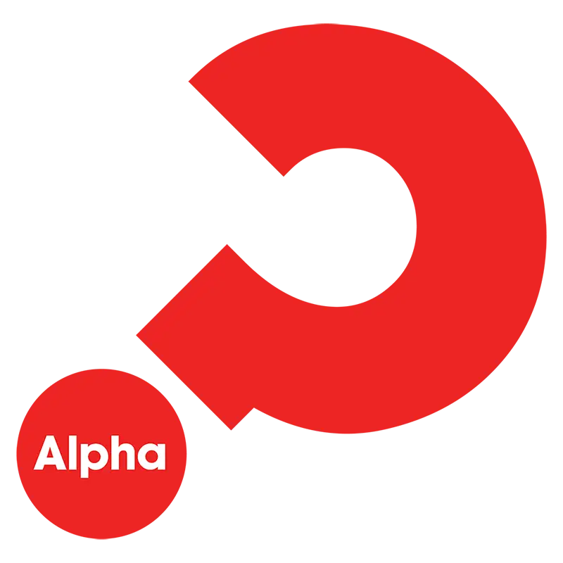 Red Question Mark Logo with Alpha Branding