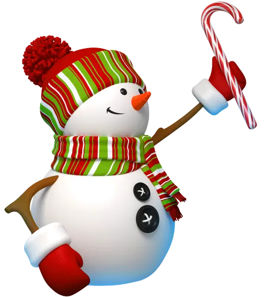 Snowman with Striped Scarf and Candy Cane