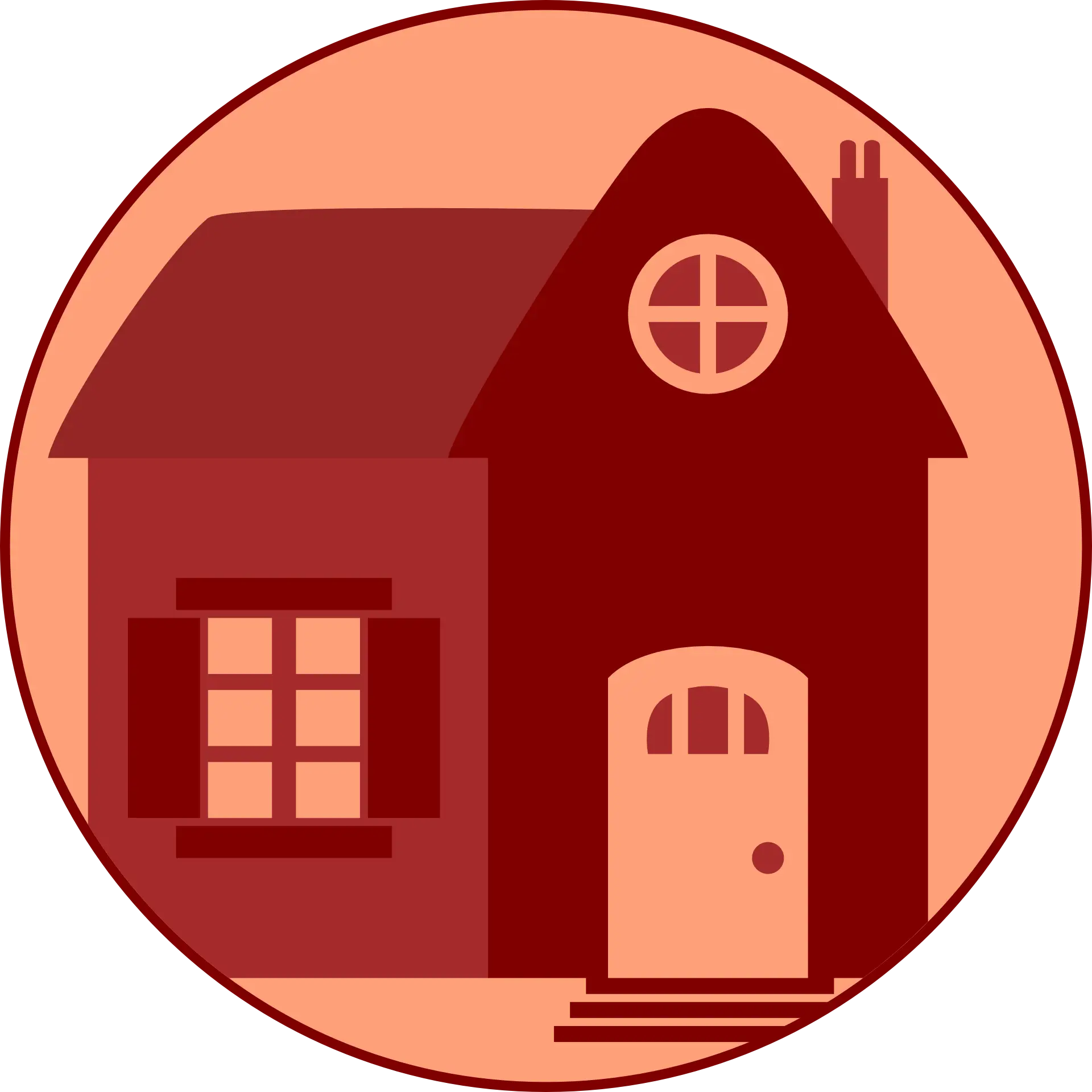 Red House Icon in Round Shape