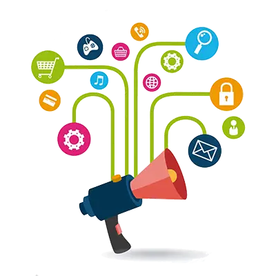 Megaphone with Various Icons