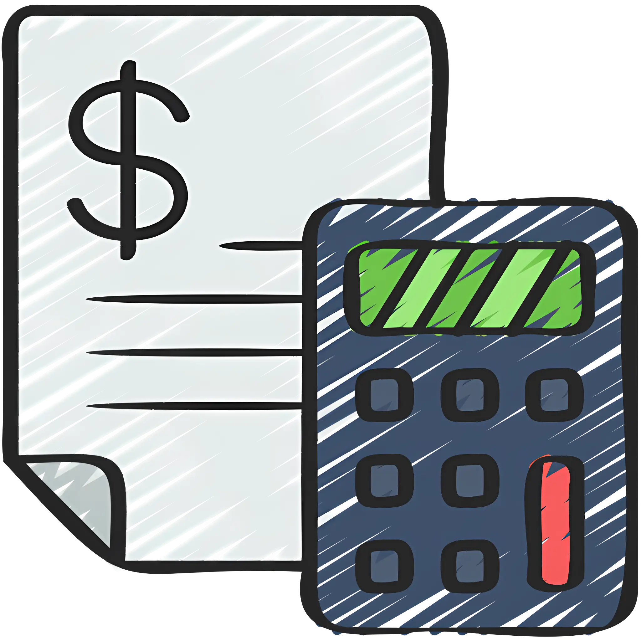 Sketched Calculator and Bill Illustration