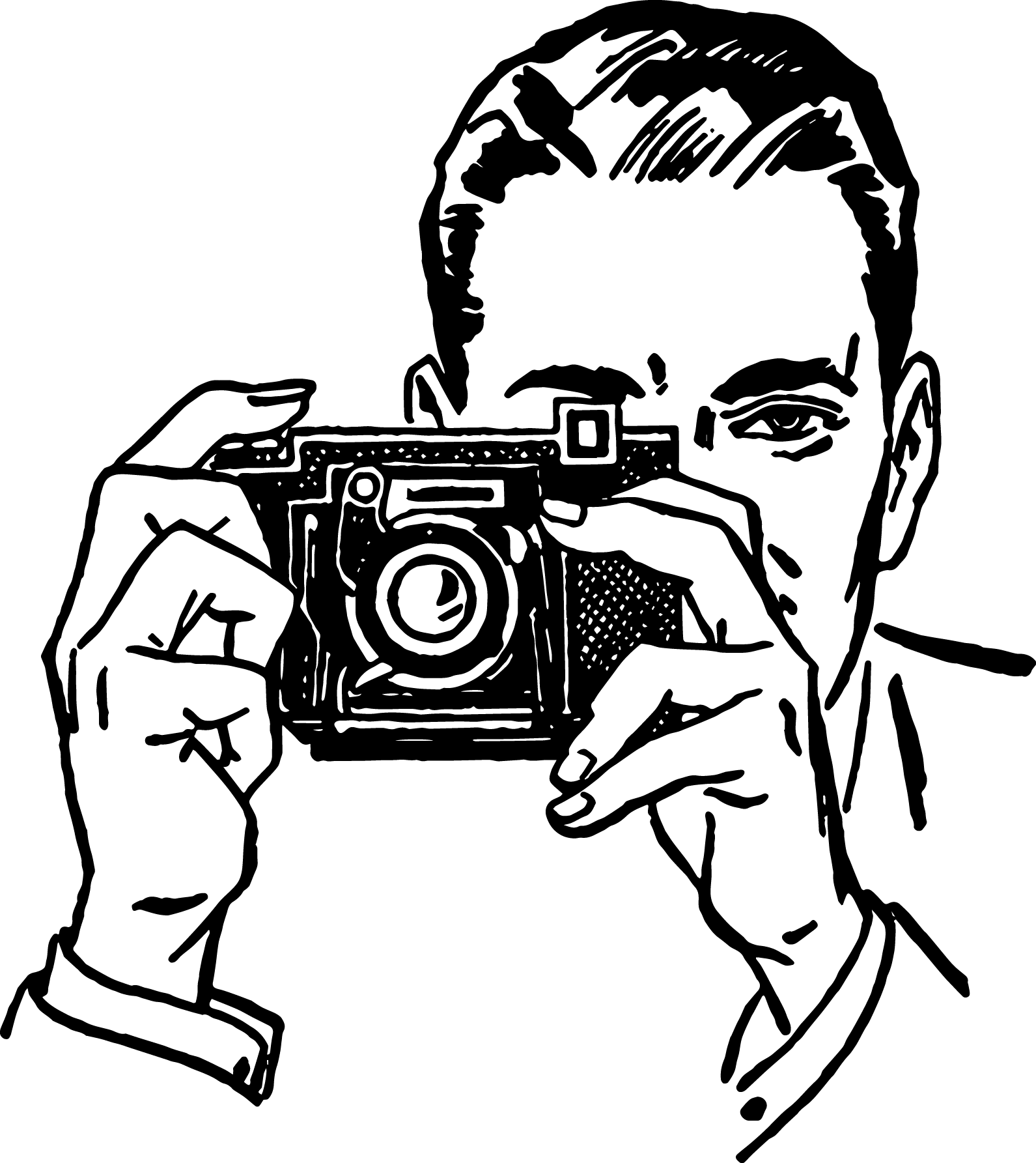 Illustrated Man Shooting with Camera