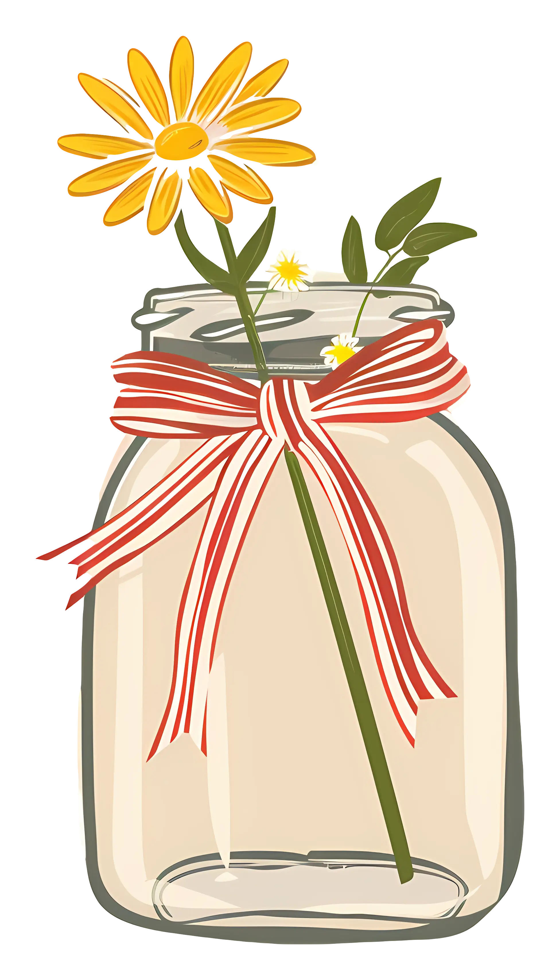 Single Yellow Flower in Jar with Ribbon