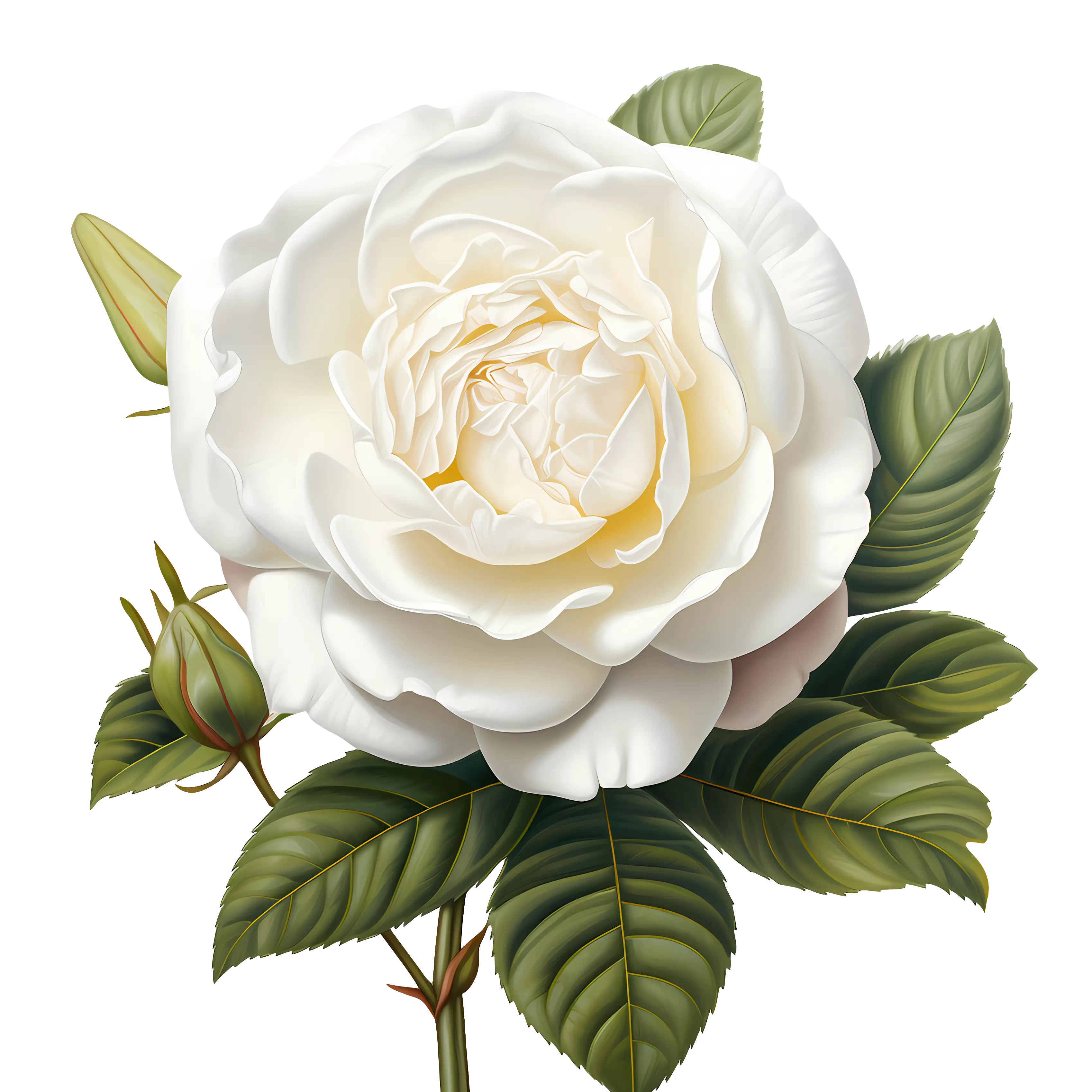 White Rose with Leaves Illustration