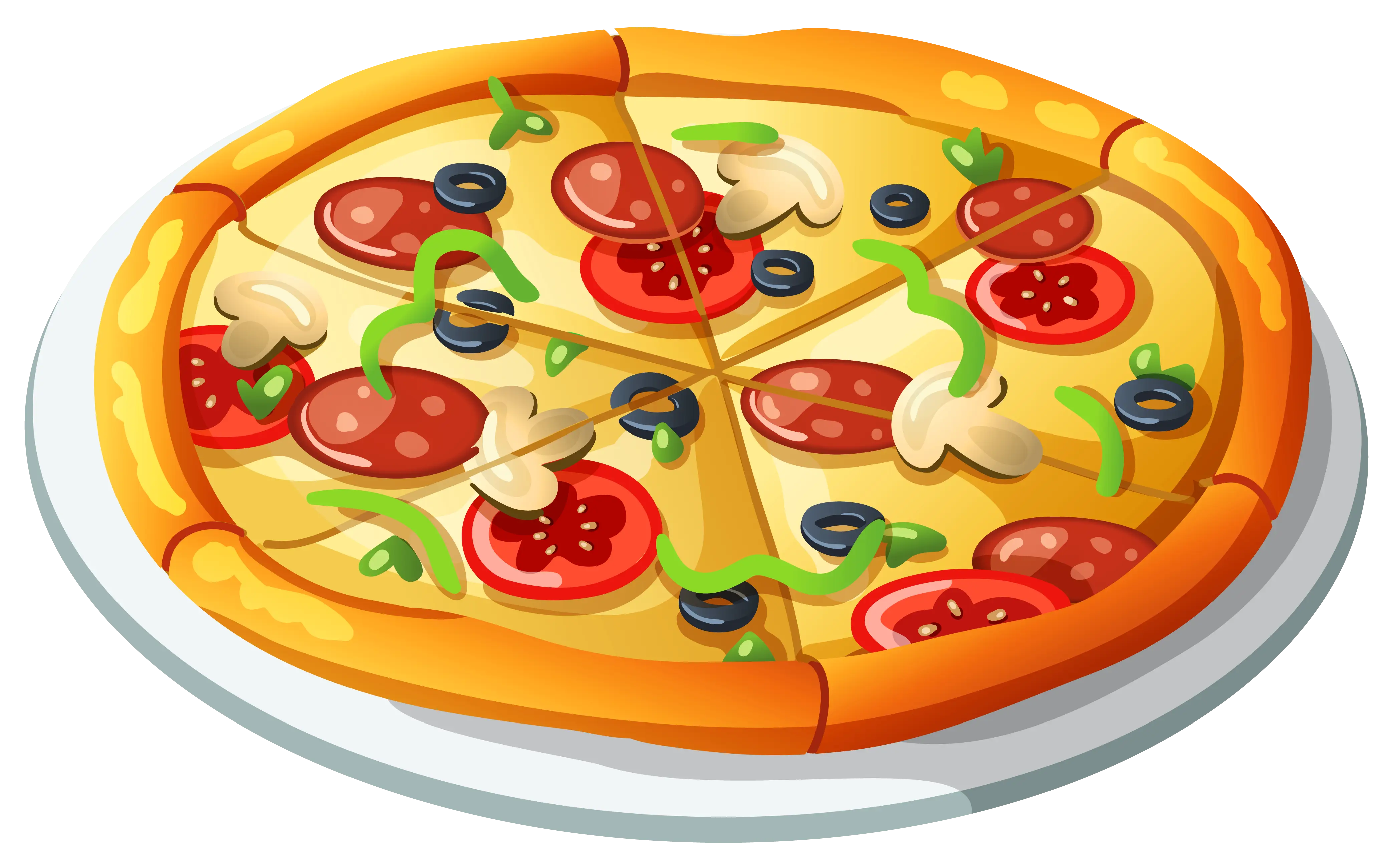 Illustrated Cartoon Pizza with Toppings