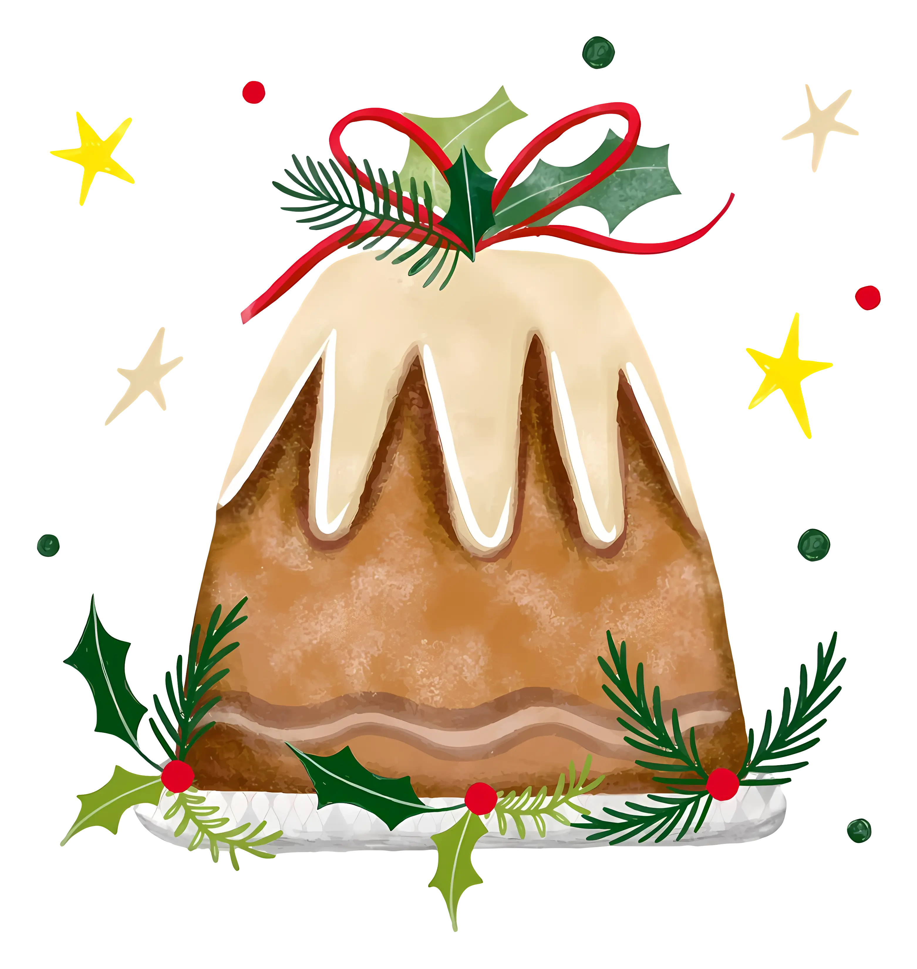 Christmas Pudding with Ribbon and Holly