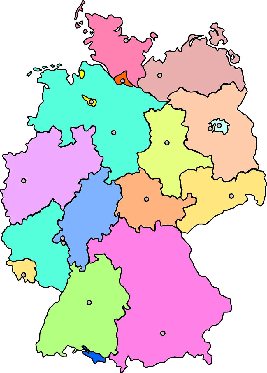 Colorful Map of Germany with Regions