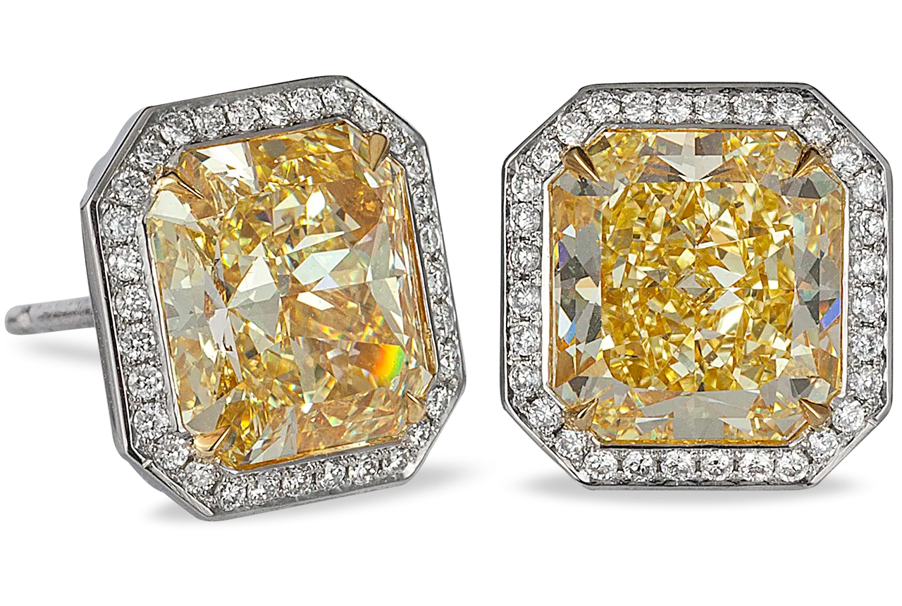 Yellow Diamond Earrings with Silver Setting