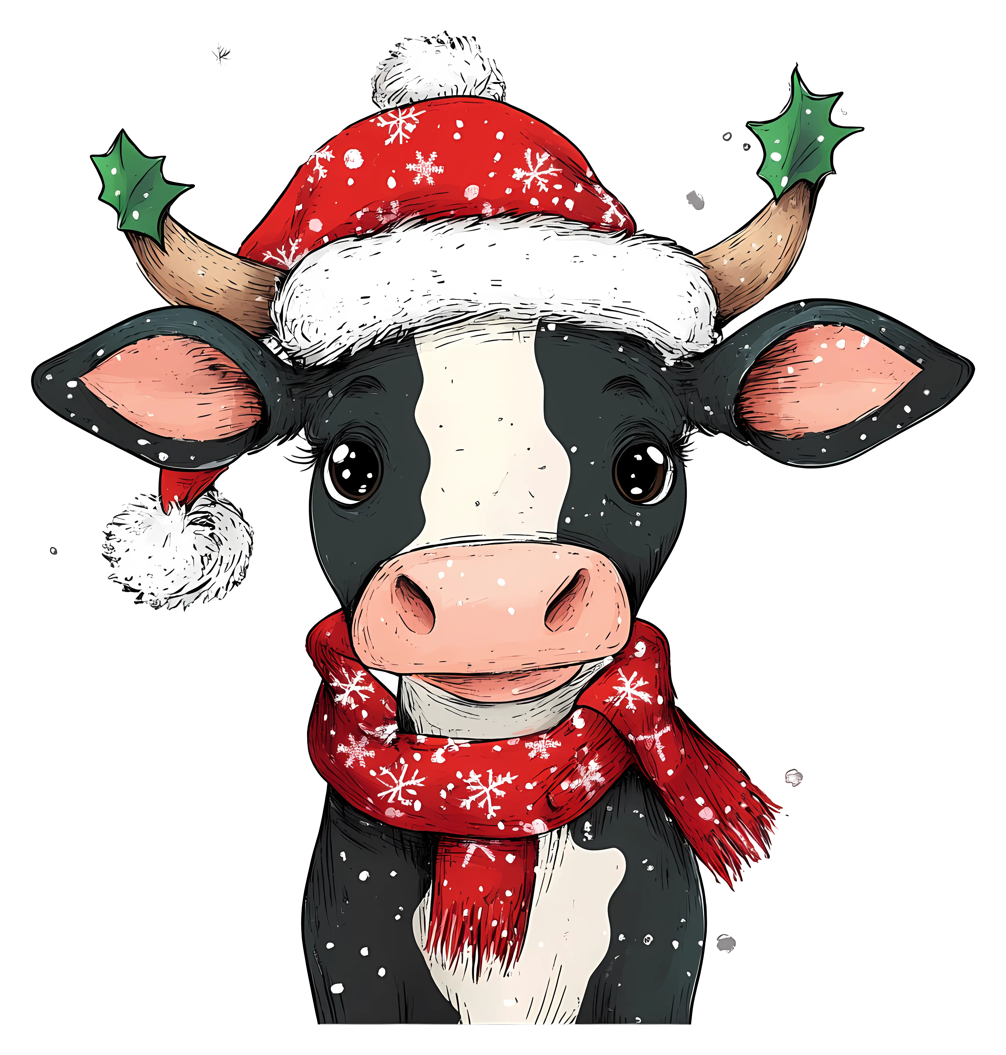 Festive Cow in Santa Hat and Scarf