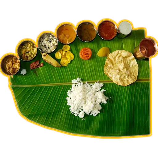 Traditional Meal Served on Banana Leaf