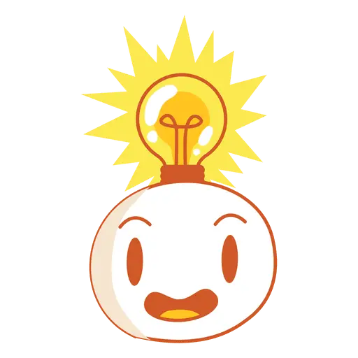Cartoon Light Bulb with Bright Idea Expression