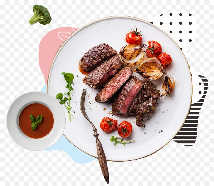 Grilled Steak with Vegetables on Plate