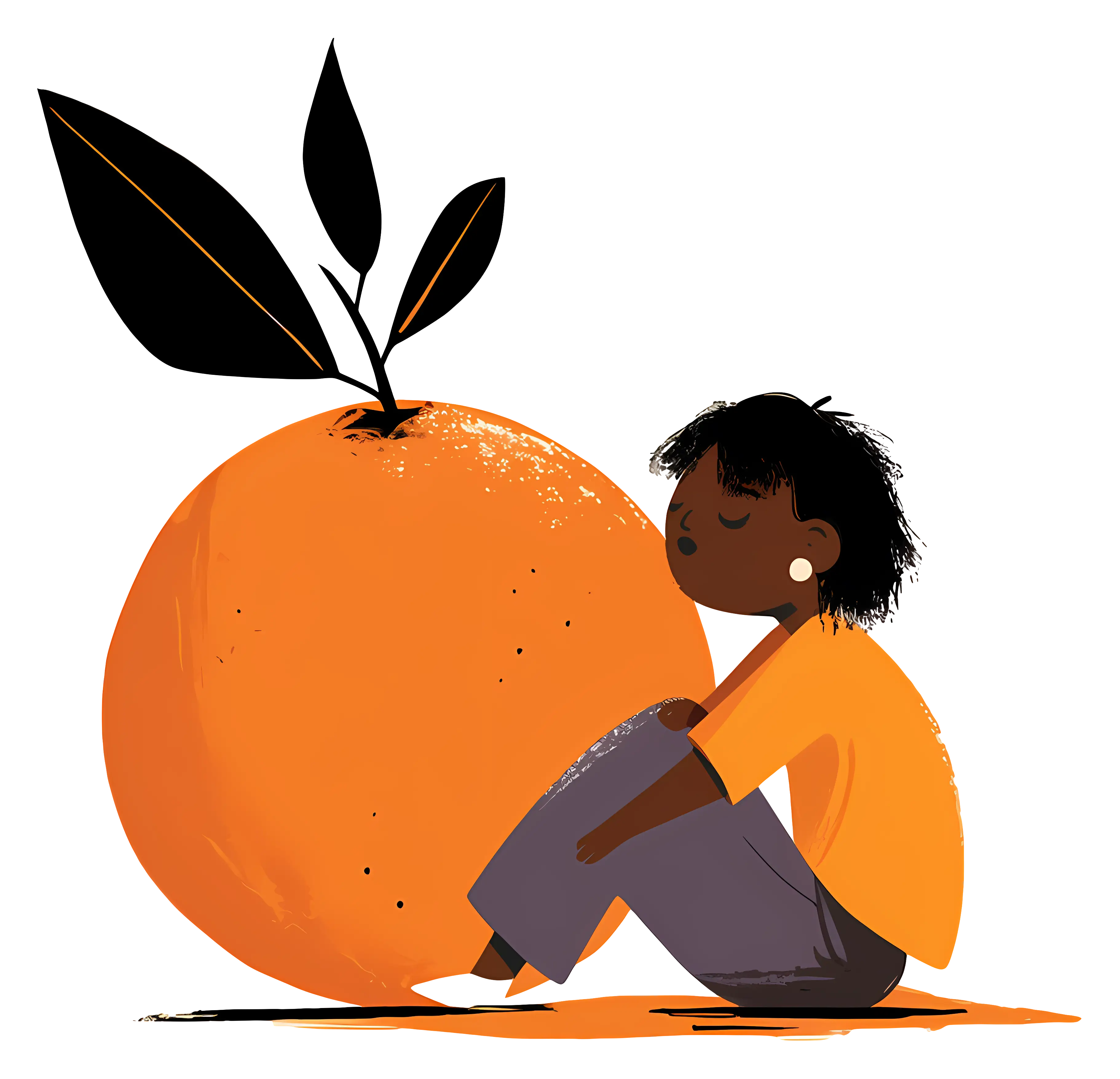 Girl Sitting by a Giant Orange