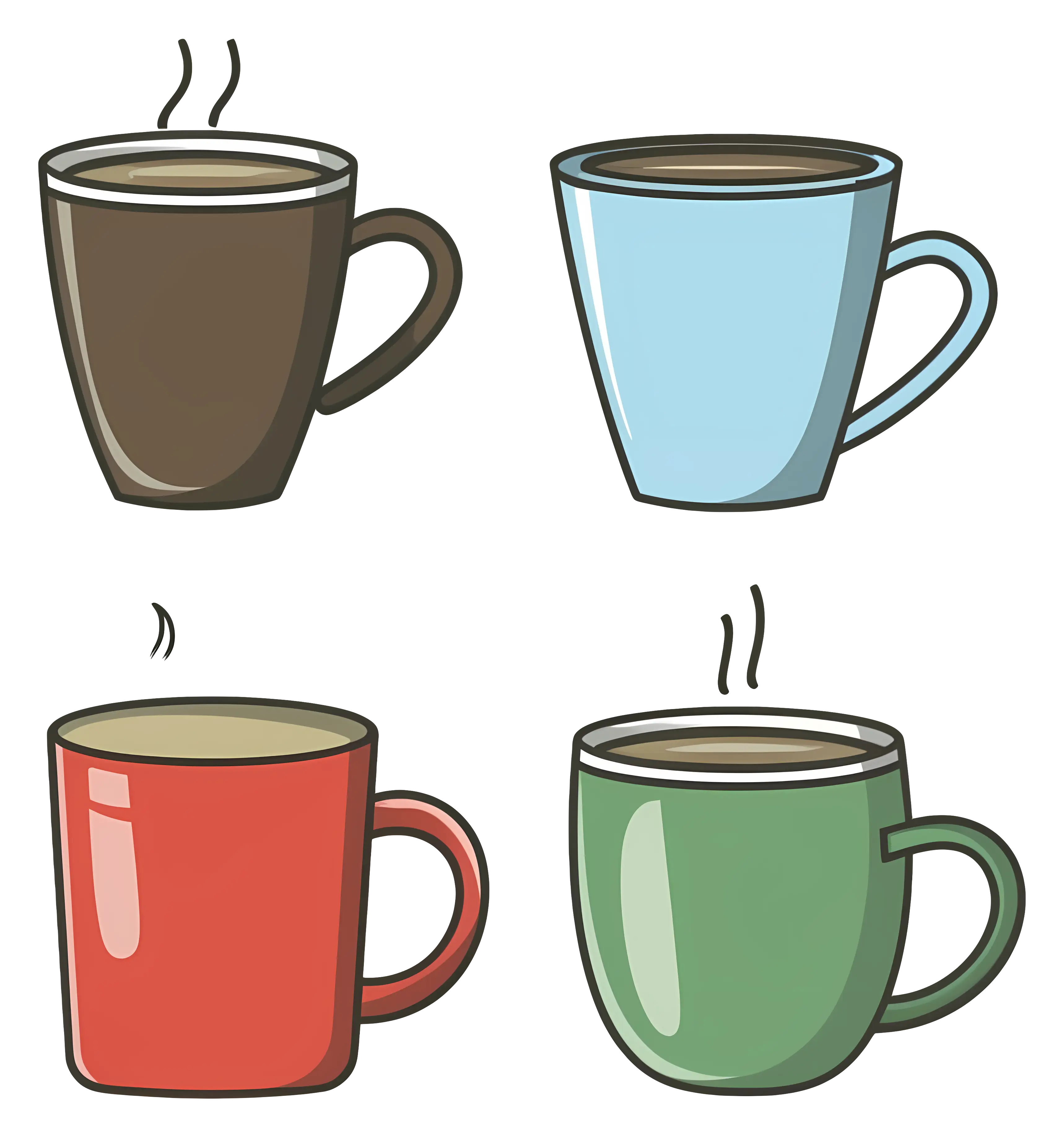Colorful Coffee Cups with Steaming Drink