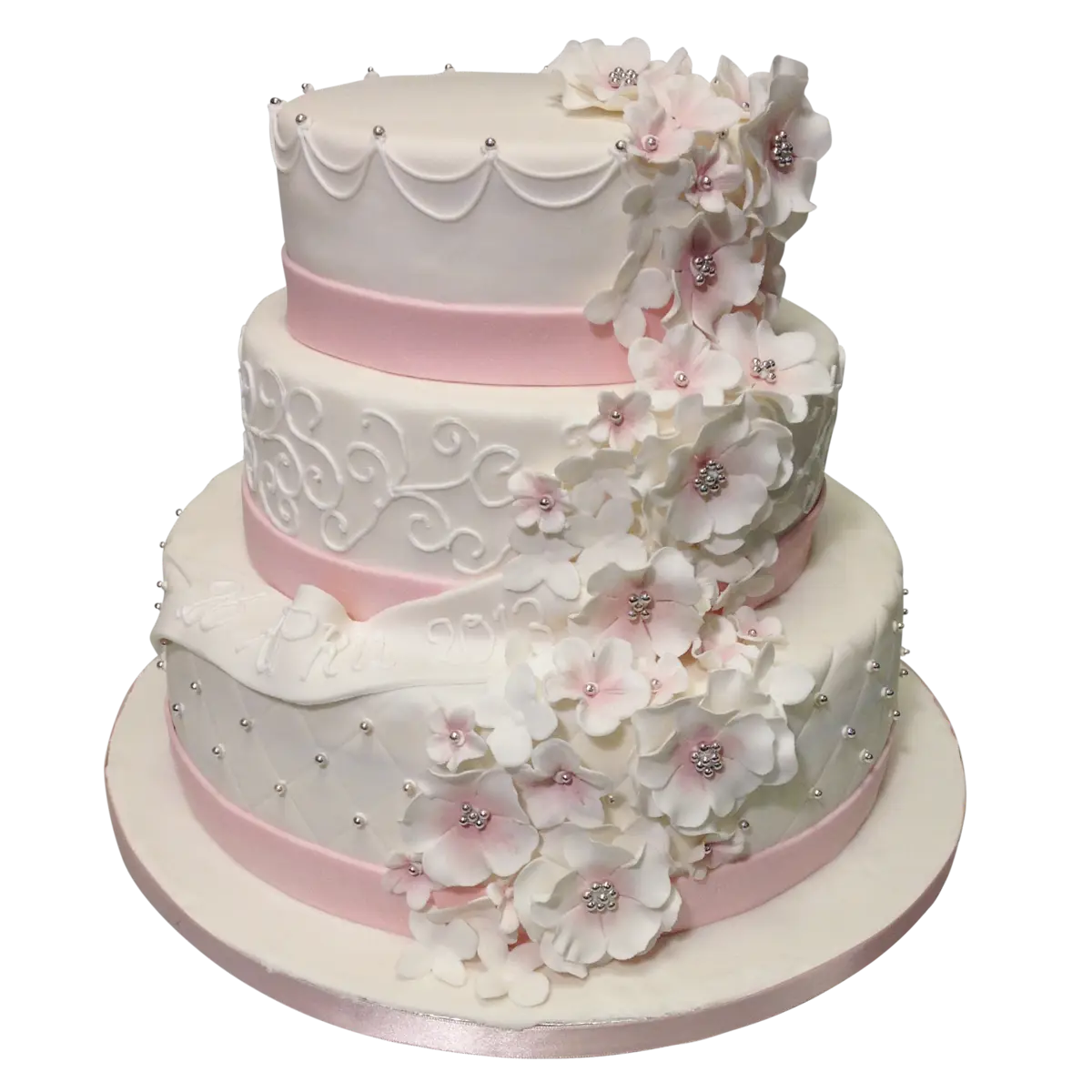 White Tiered Wedding Cake with Floral Design