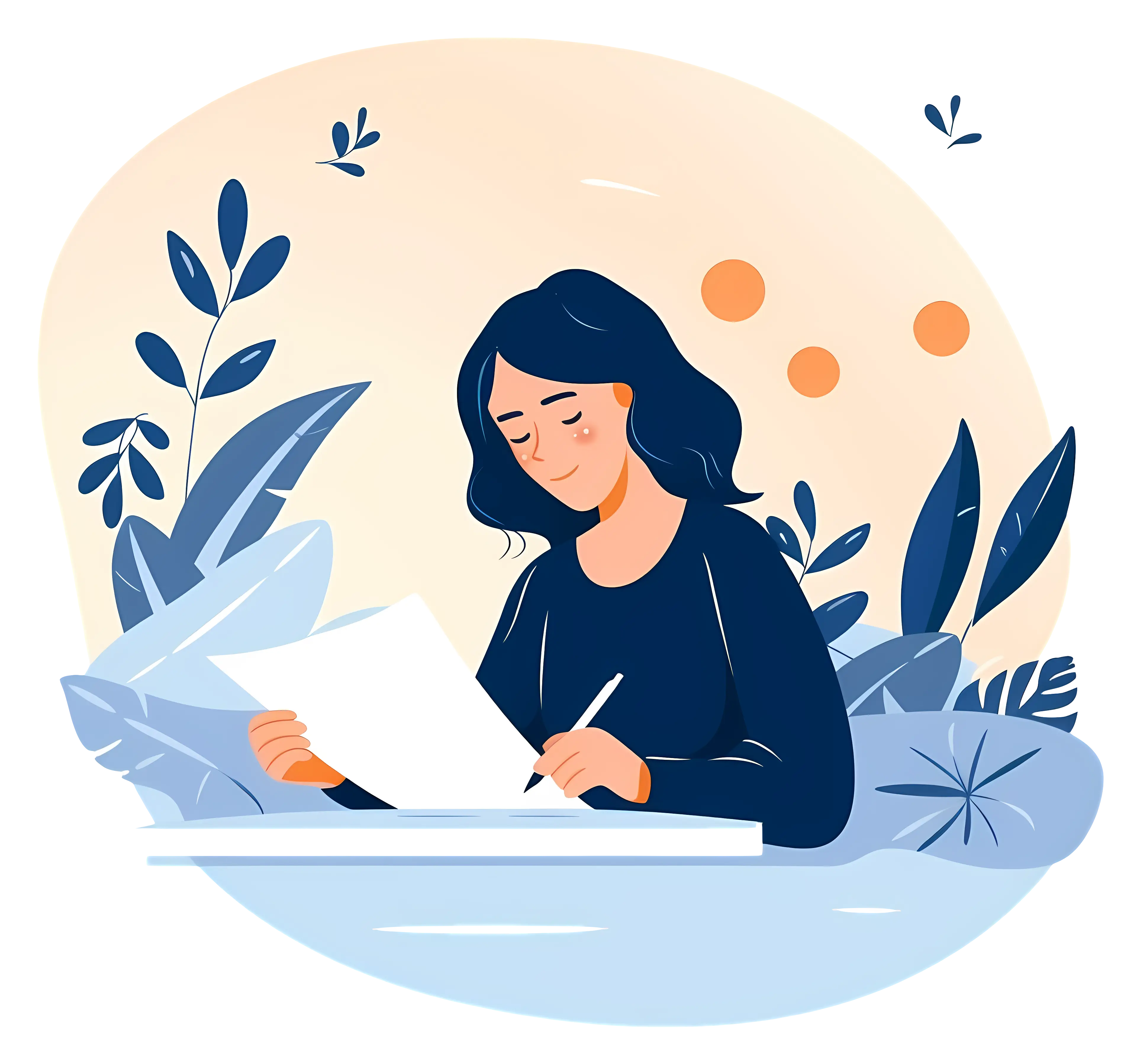 Woman Writing in a Peaceful Setting