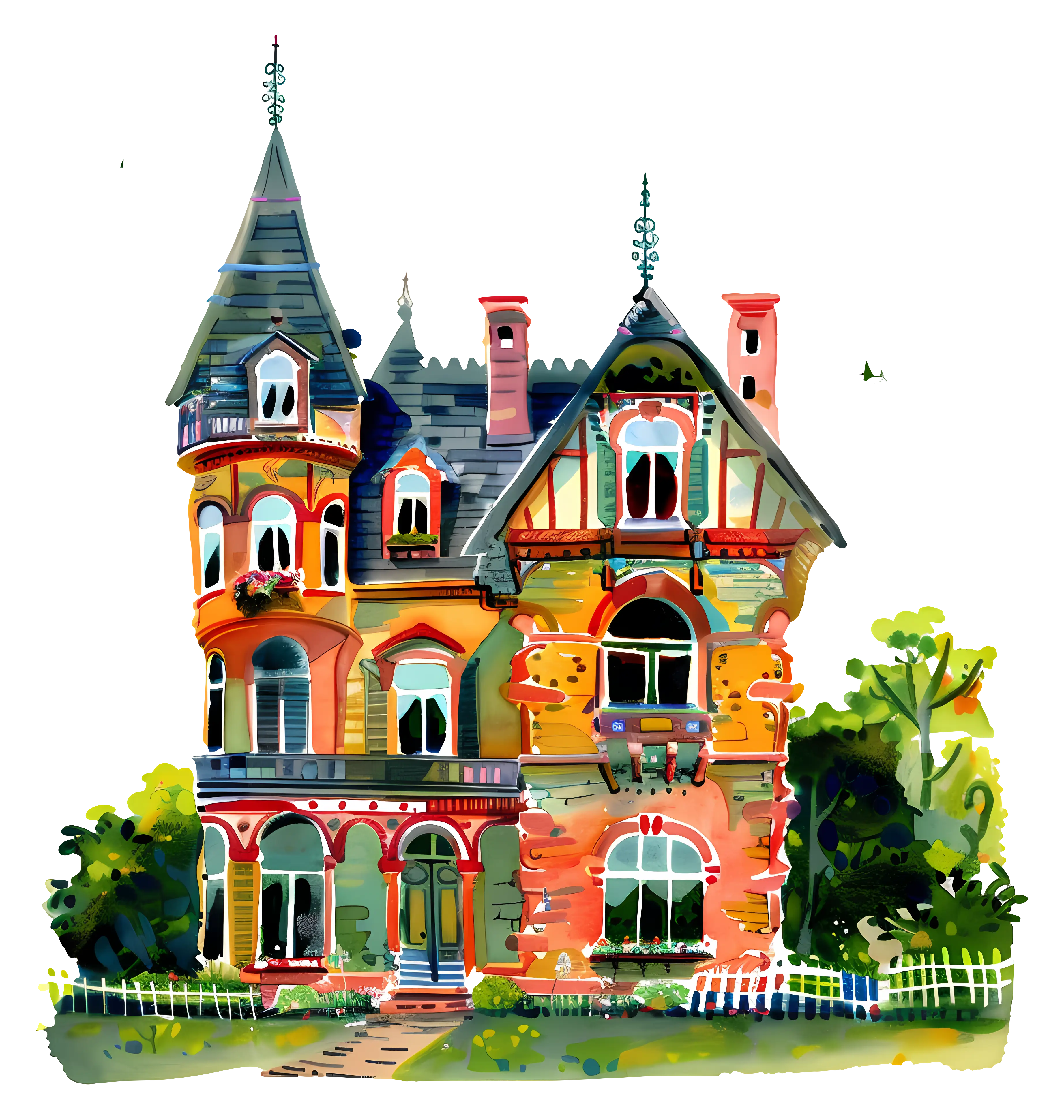 Colorful Vintage Mansion Illustration