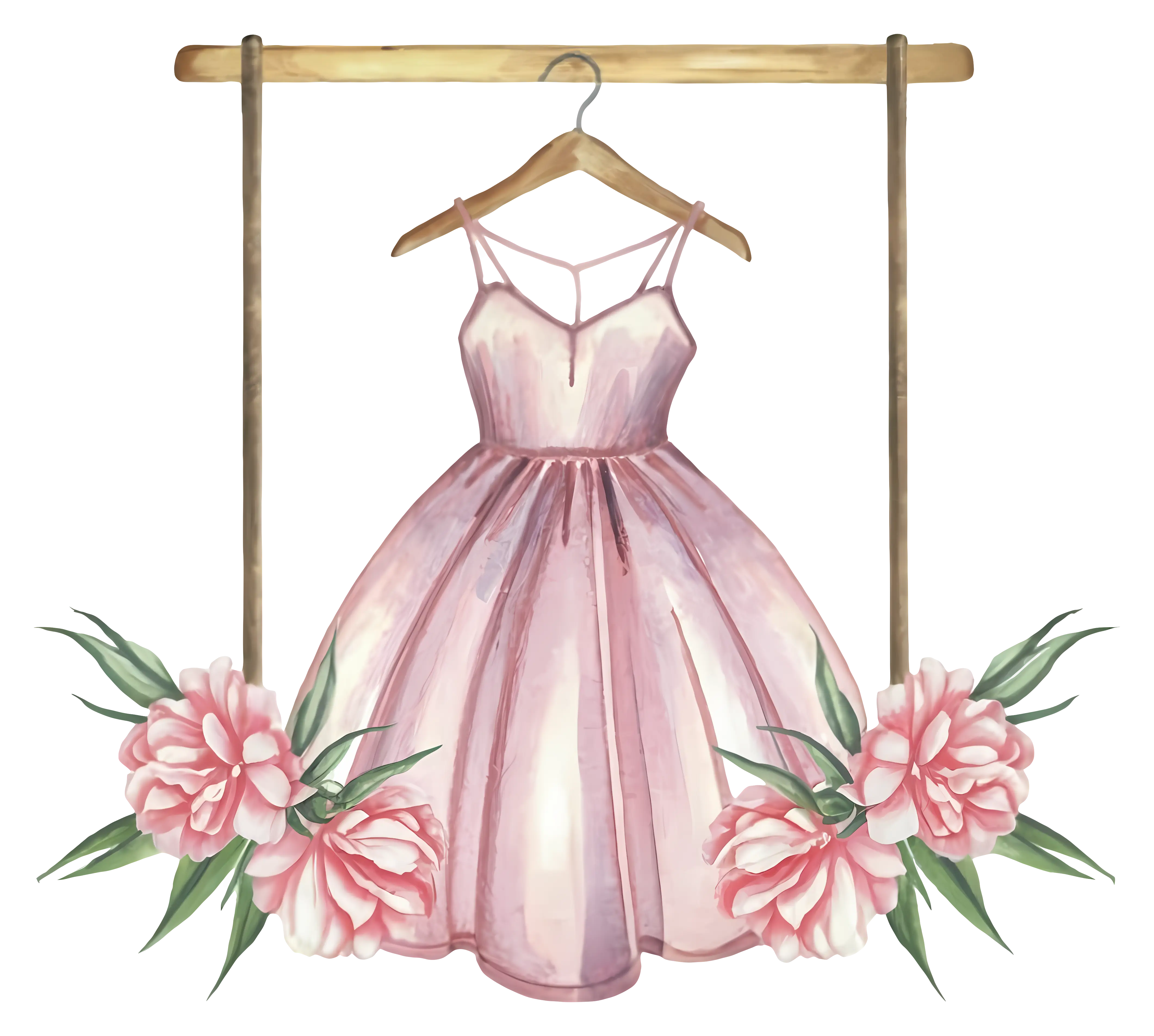 Pink Dress with Floral Decor on Hanger