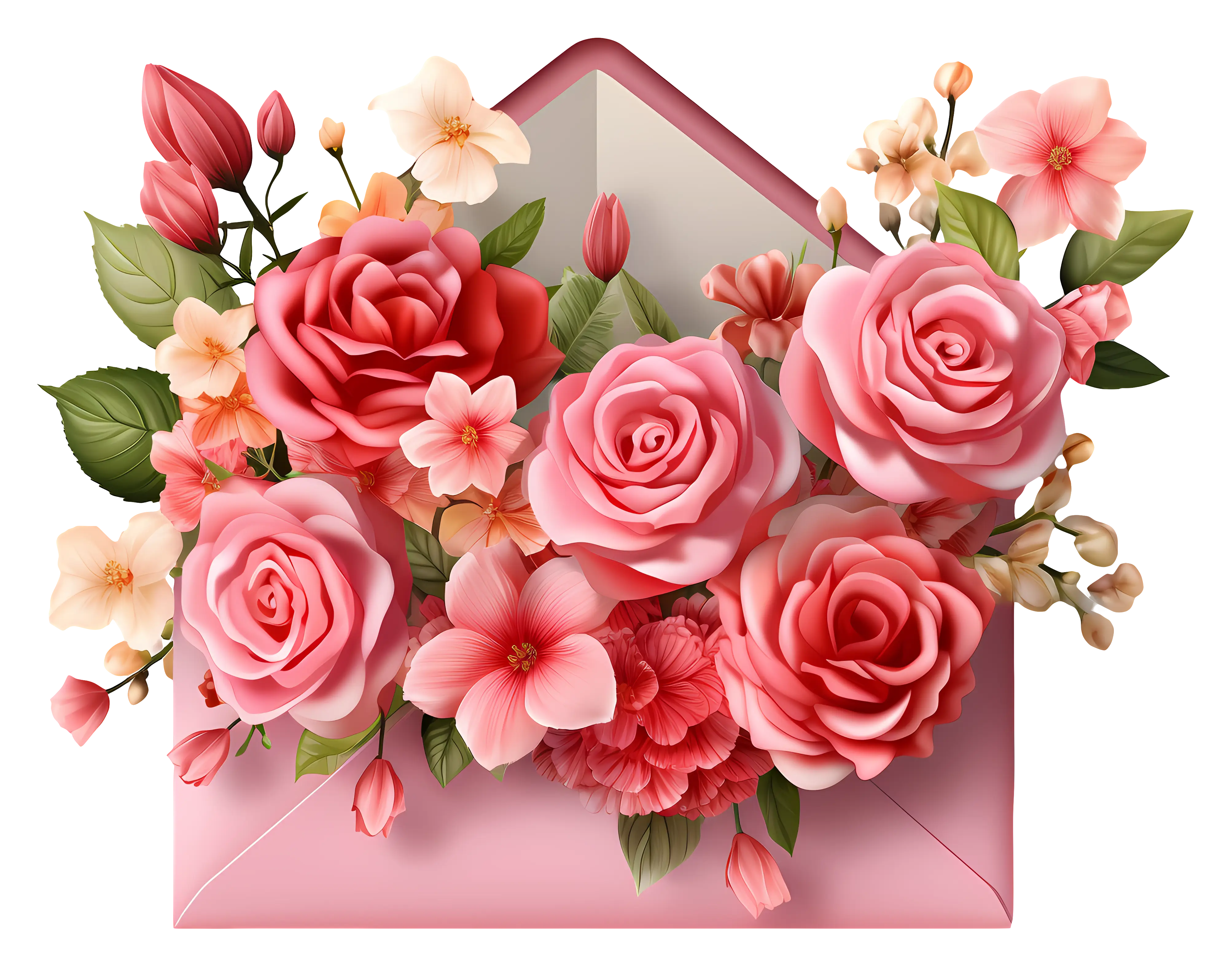 Pink Envelope with Roses and Flowers