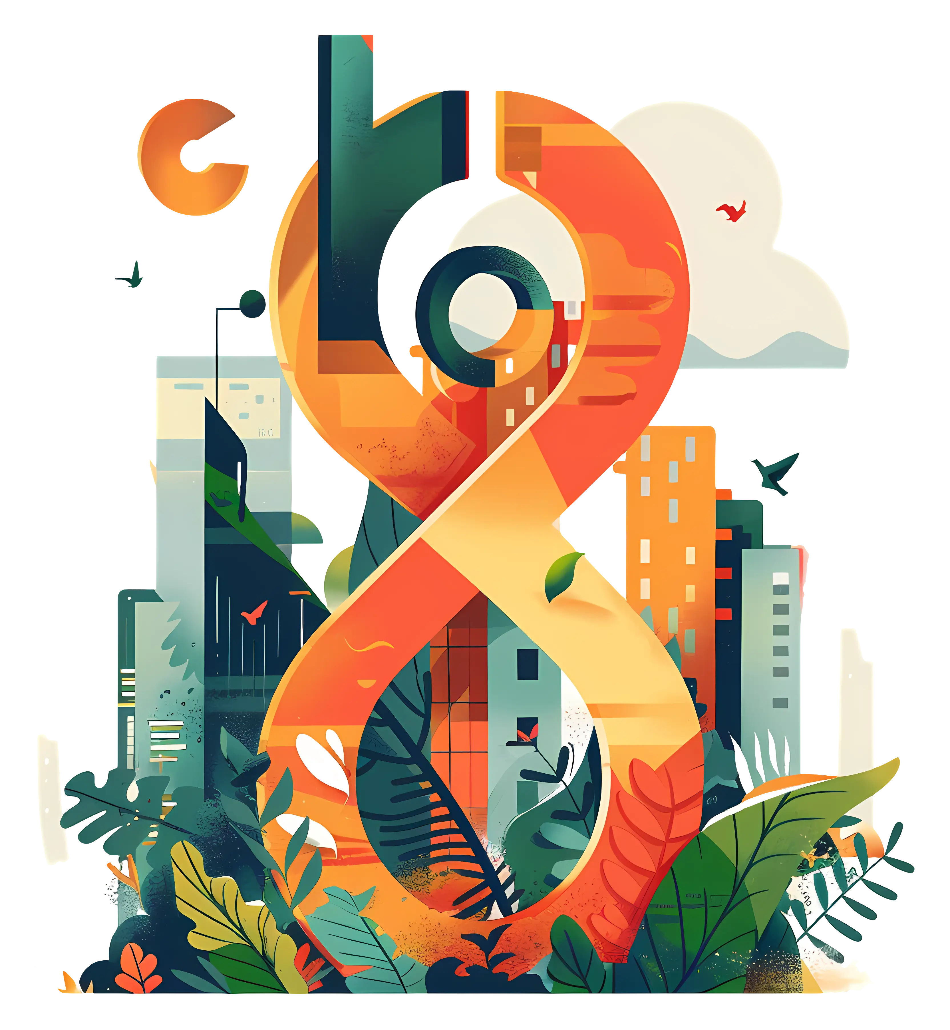 Number 8 with Urban and Nature Elements