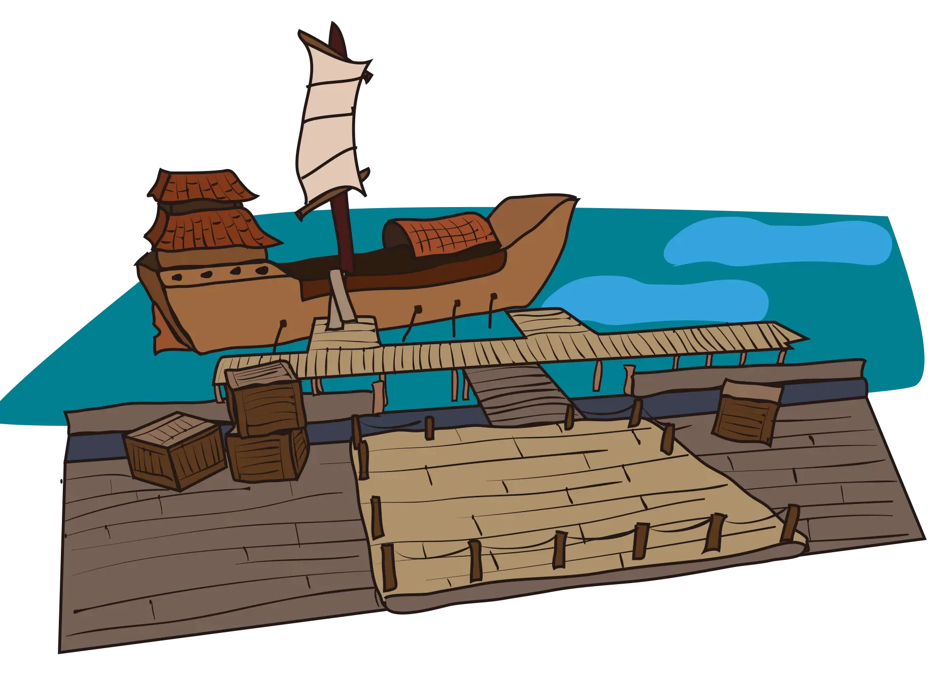 Cartoon Dock and Ship Illustration