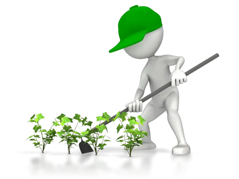 Gardener with Hoe in Green Hat