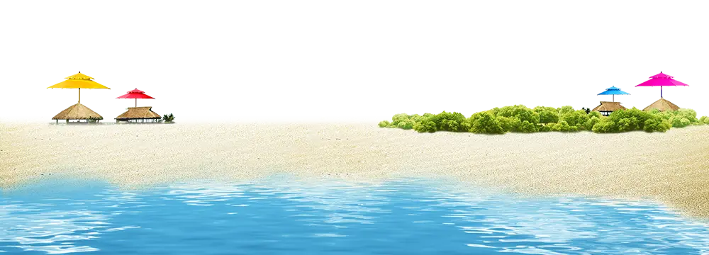 Beach Scenery with Umbrellas and Ocean