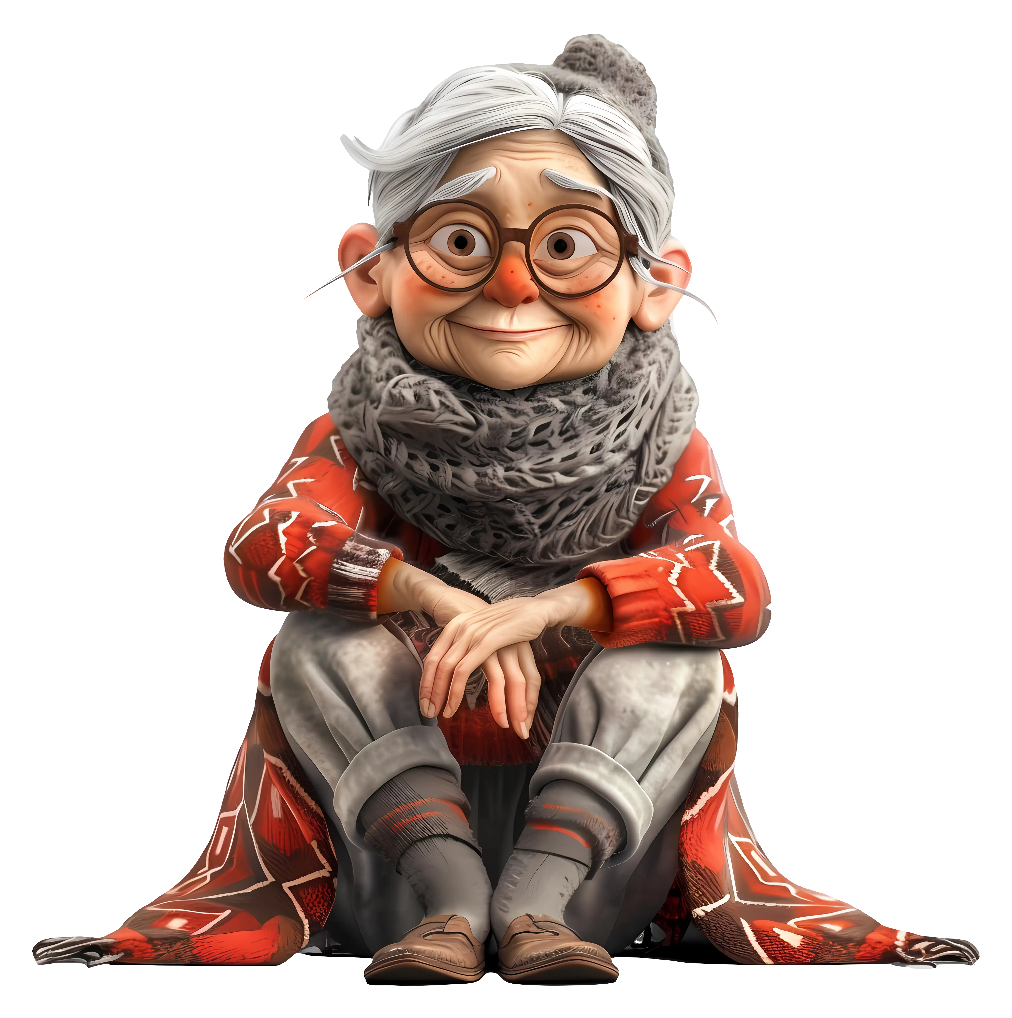 Elderly Woman Sitting in Warm Clothing