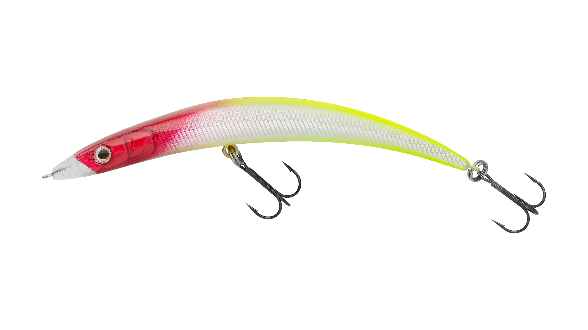 Fishing Lure with Dual Hooks in Red and Yellow