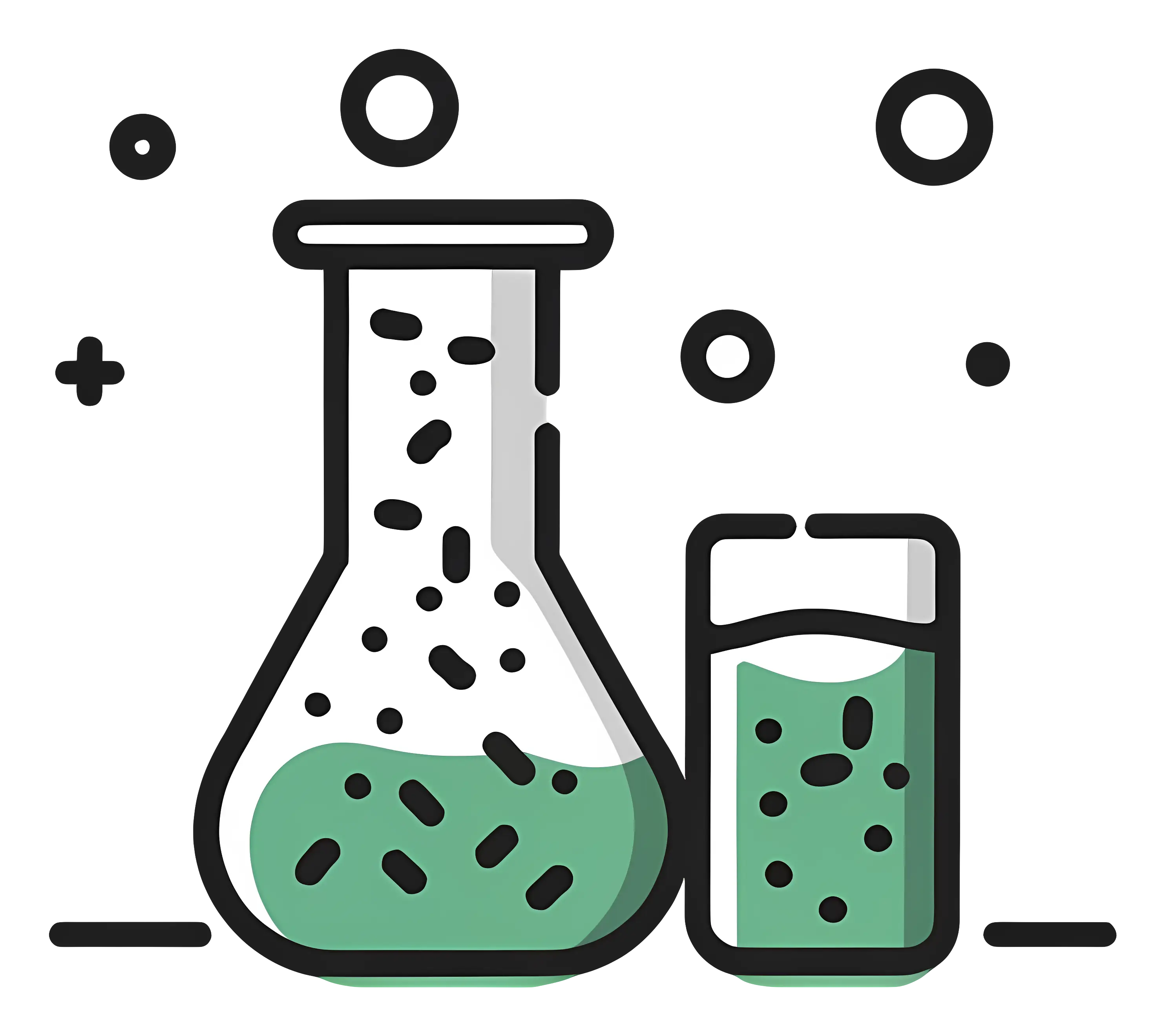 Science Flask and Beaker with Green Liquid