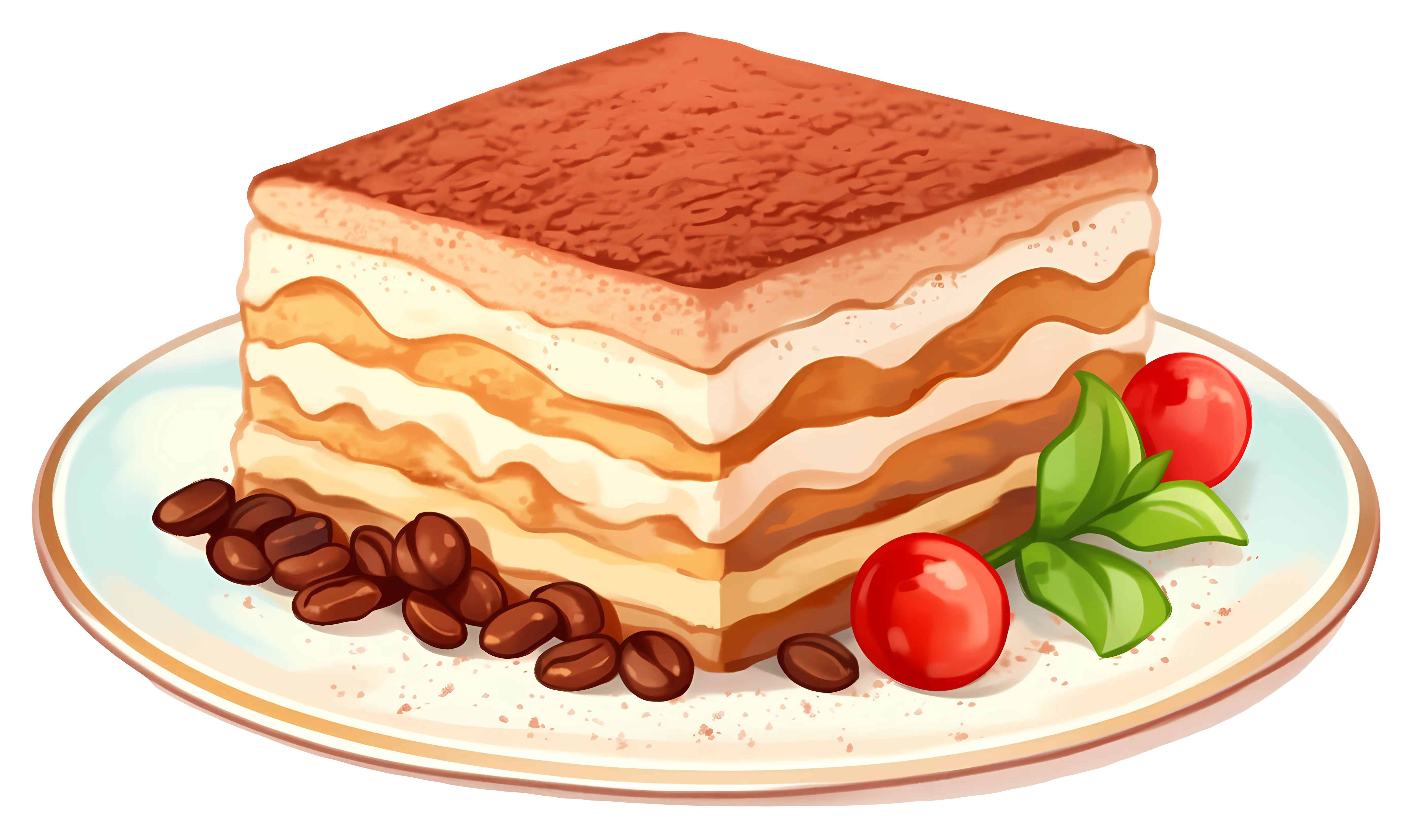 Tiramisu with Coffee Beans on Plate