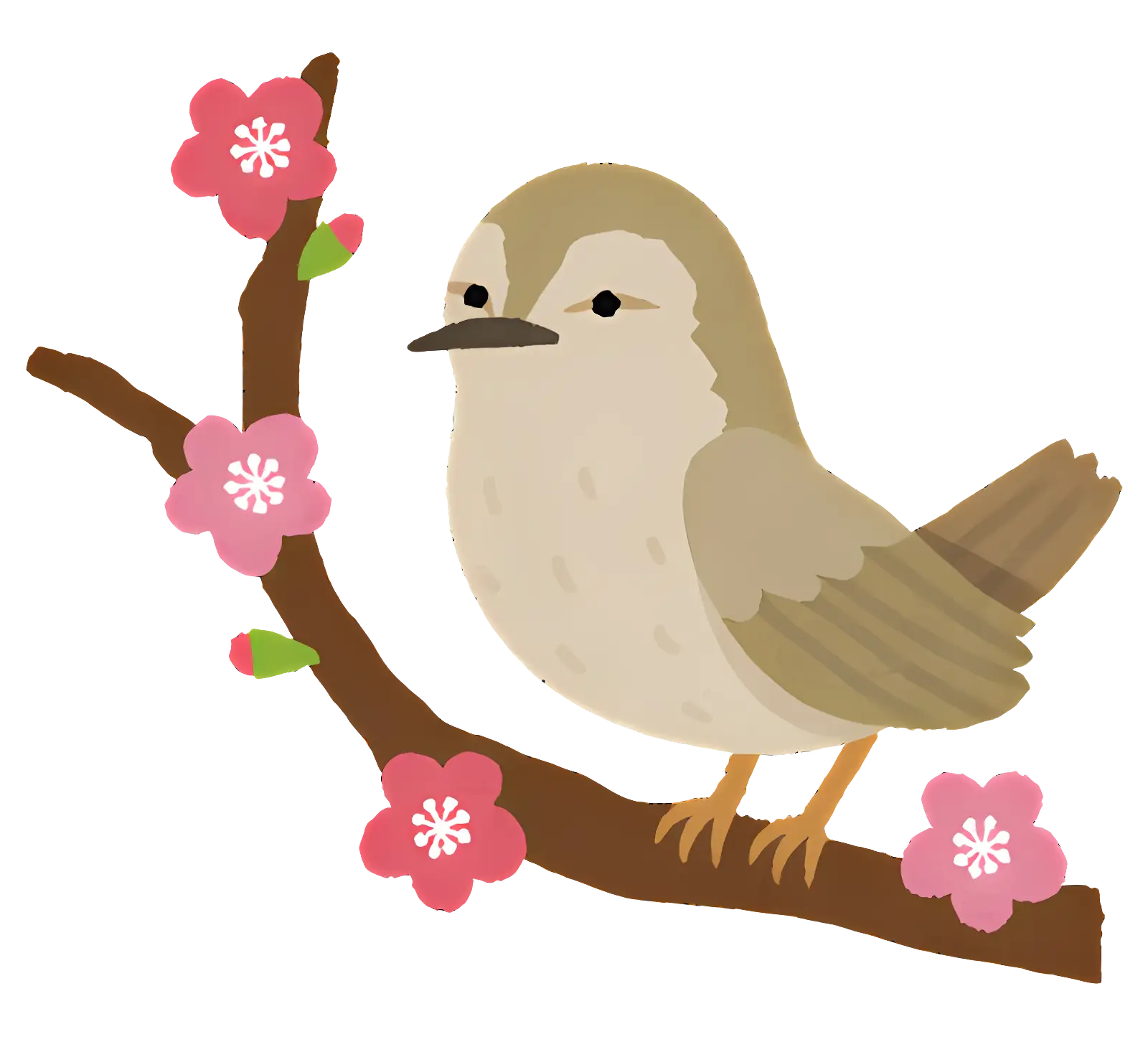 Cute Bird Perched on a Flowering Branch Illustration