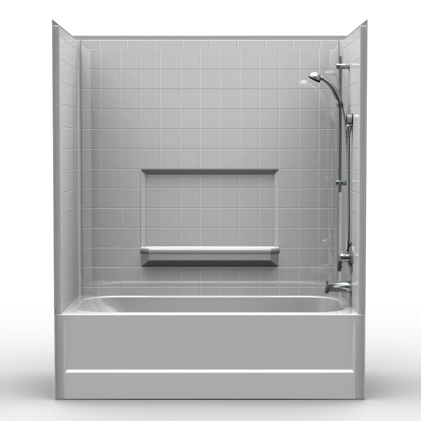 Modern Bathtub with Showerhead in Bathroom Setup